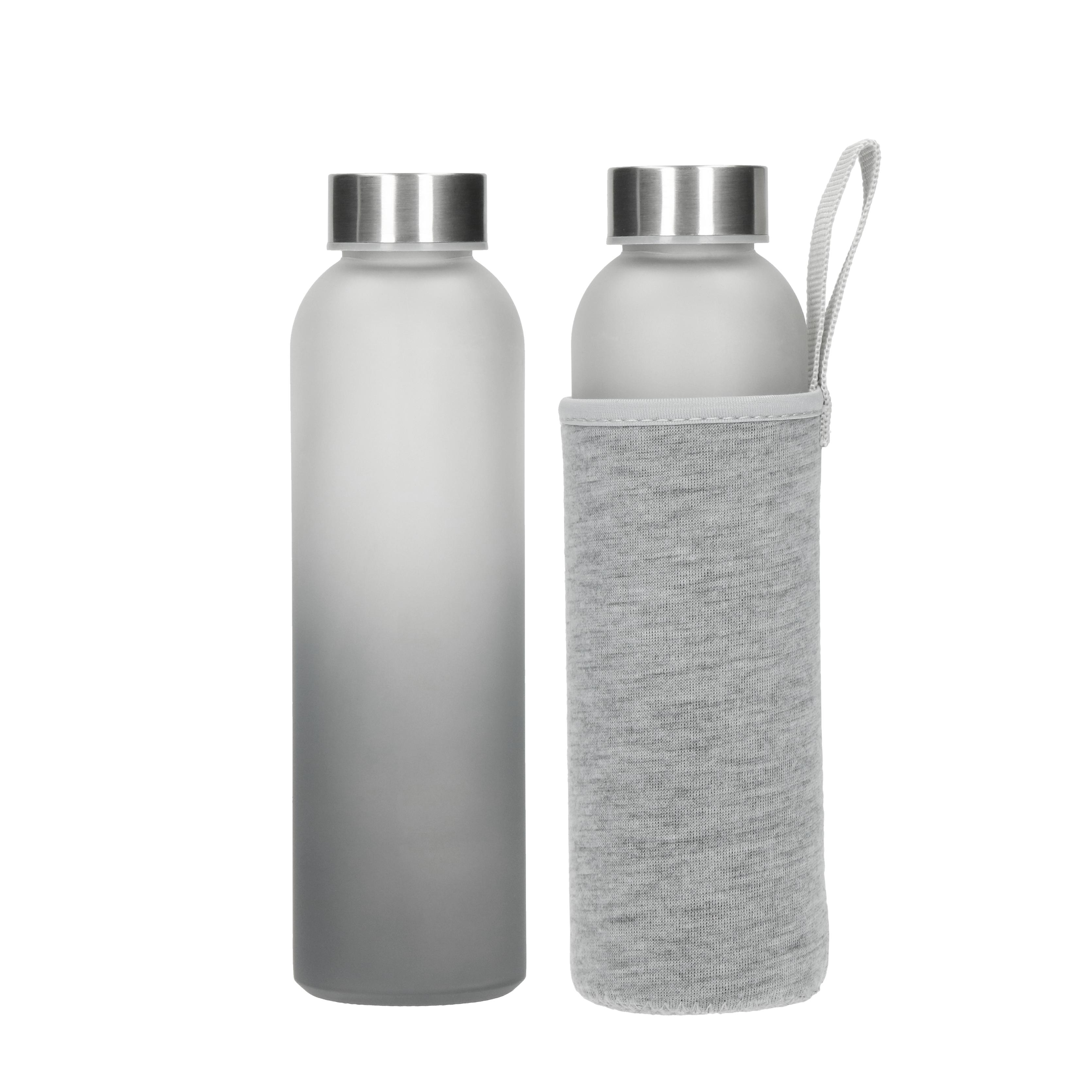Glasflasche "Iced" 0,45 l mit Hülle & Metalldeckel – bedruckbar