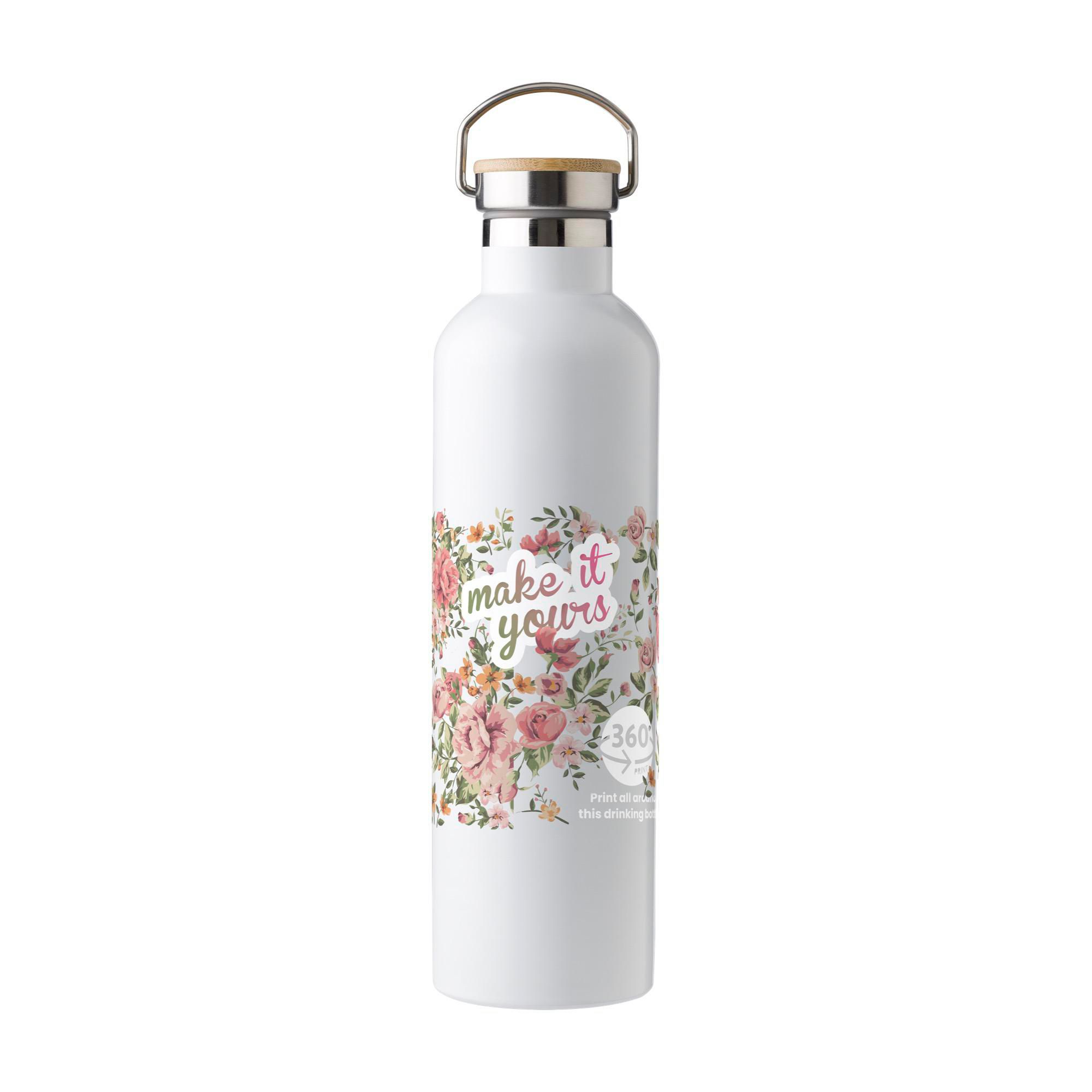 Edelstahl-Trinkflasche Damien 1 L, doppelwandig mit Bambusdeckel
