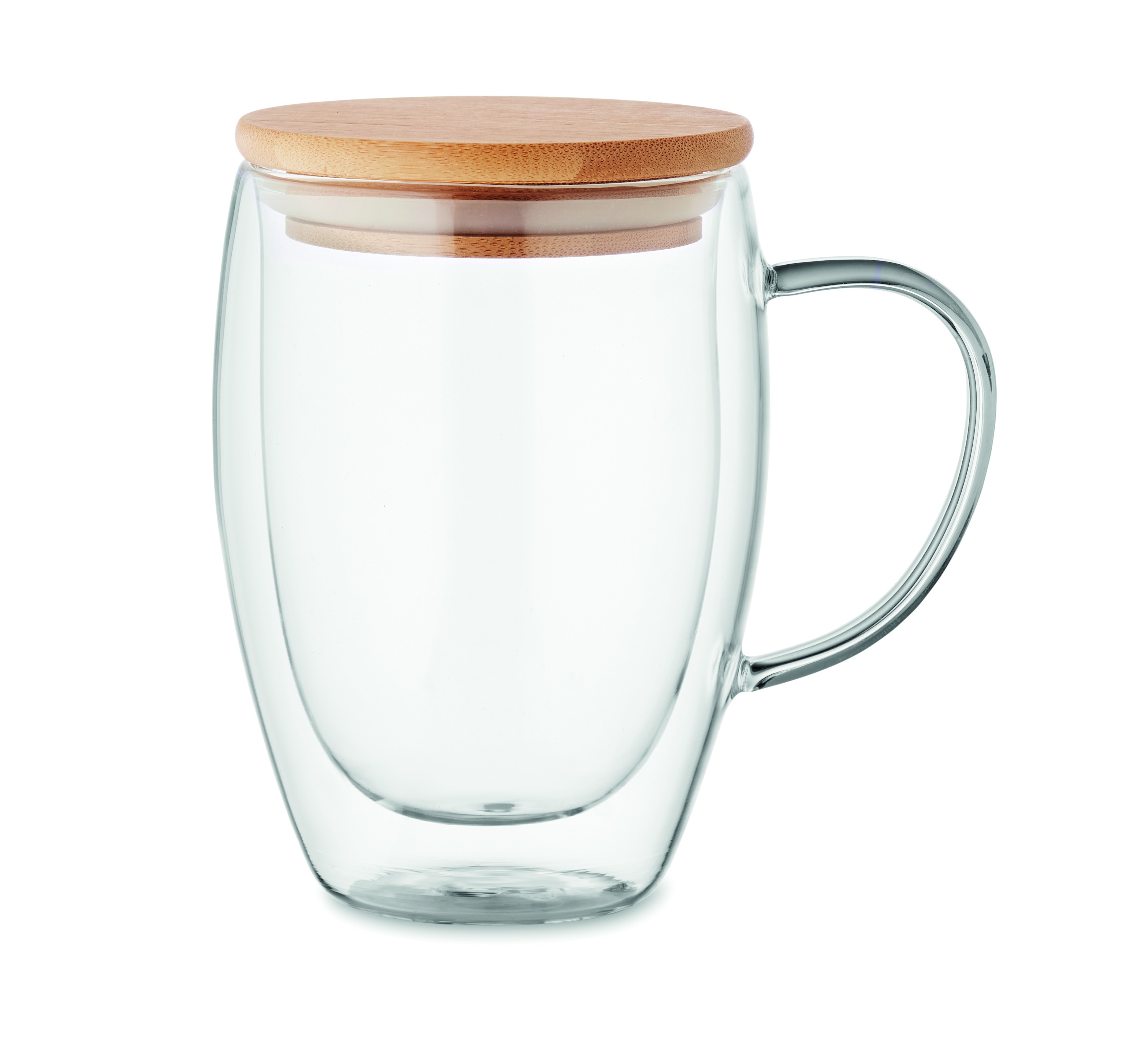 Borosilikatglas Trinkglas TIROL 350 ml, doppelwandig mit Bambusdeckel