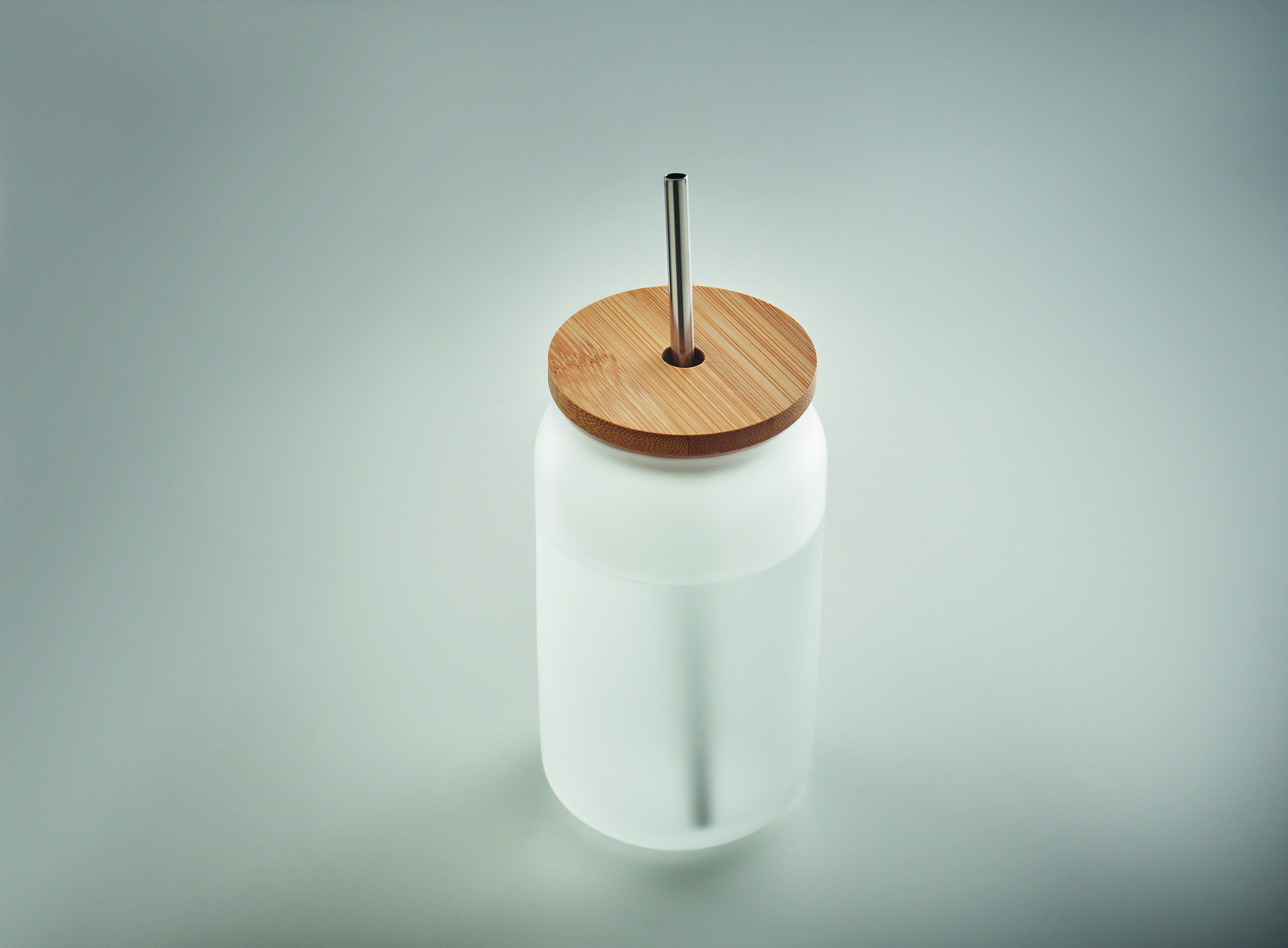Trinkglas Subli 400ml mit Bambusdeckel & Edelstahl-Halm bedruckbar