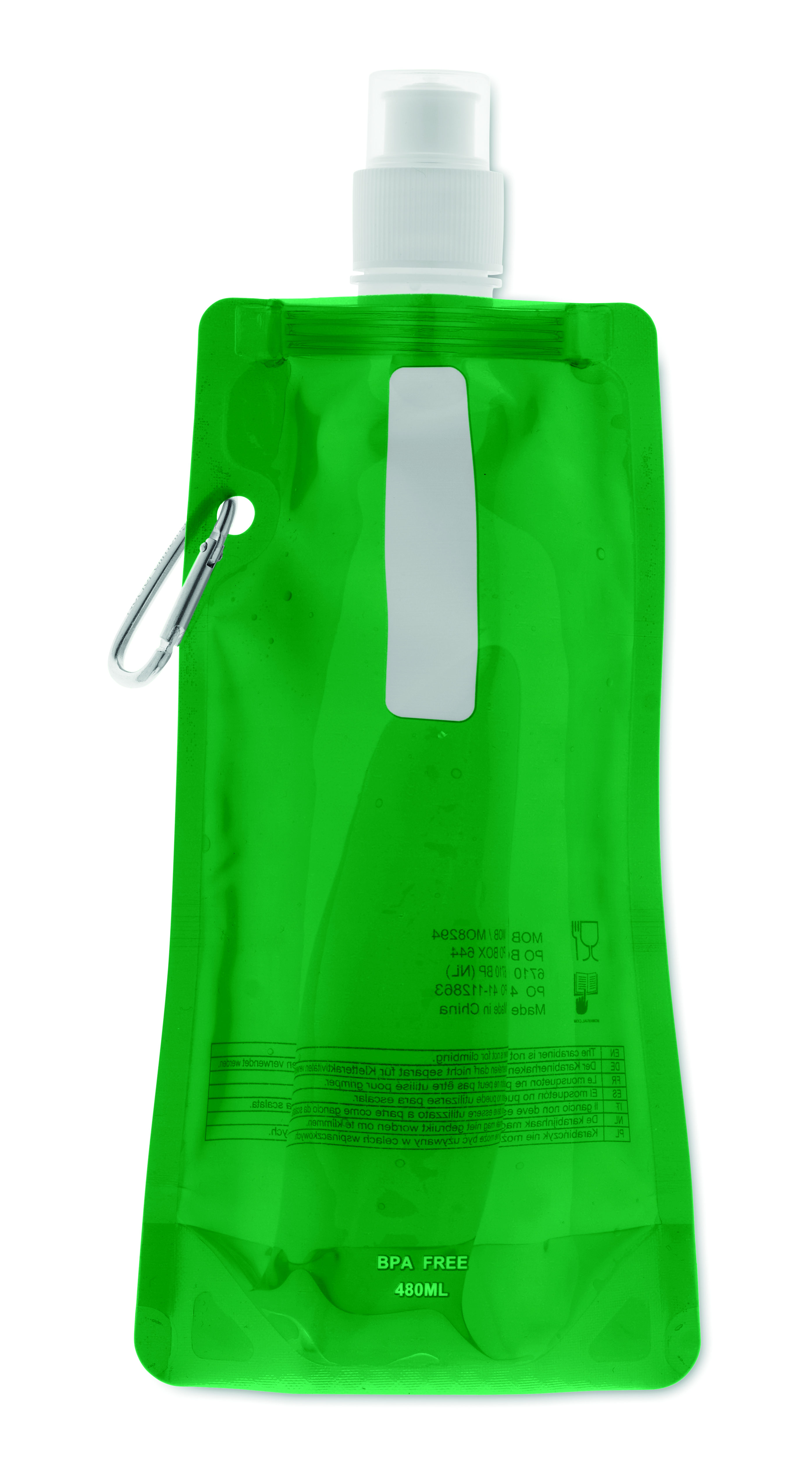 Faltbare Wasserflasche GATES aus PET, 480 ml – bedruckbar