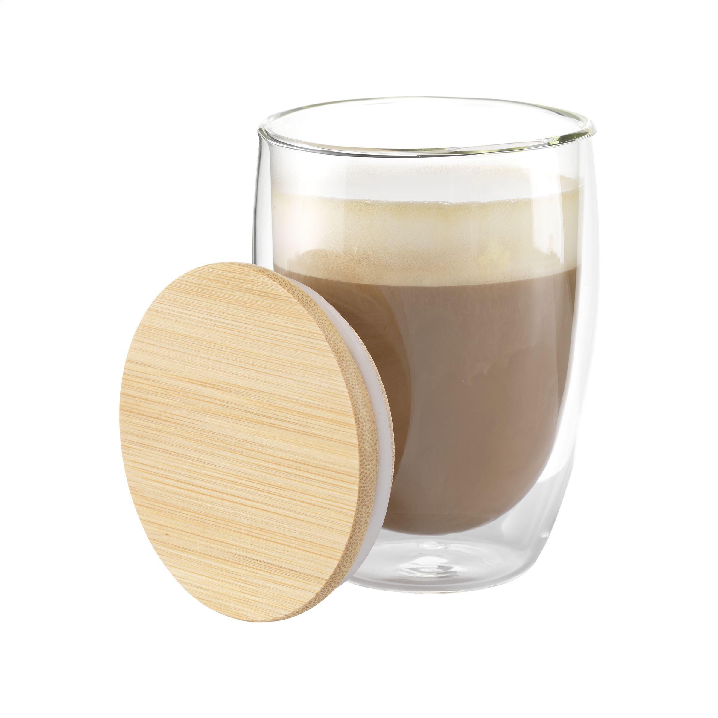 Doppelwandiges Borosilikatglas Alba 350 ml mit Bambusdeckel