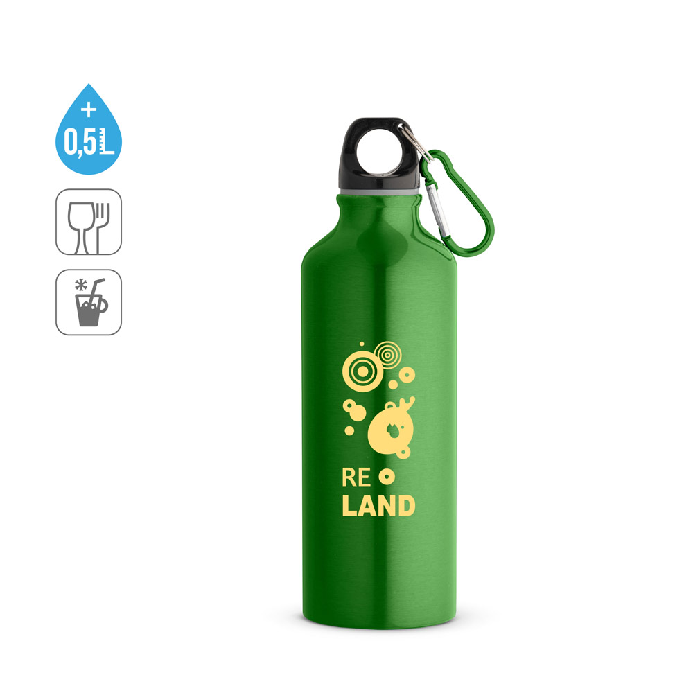 Alu-Trinkflasche 530 ml mit Karabiner, recyceltes Aluminium, bedruckbar
