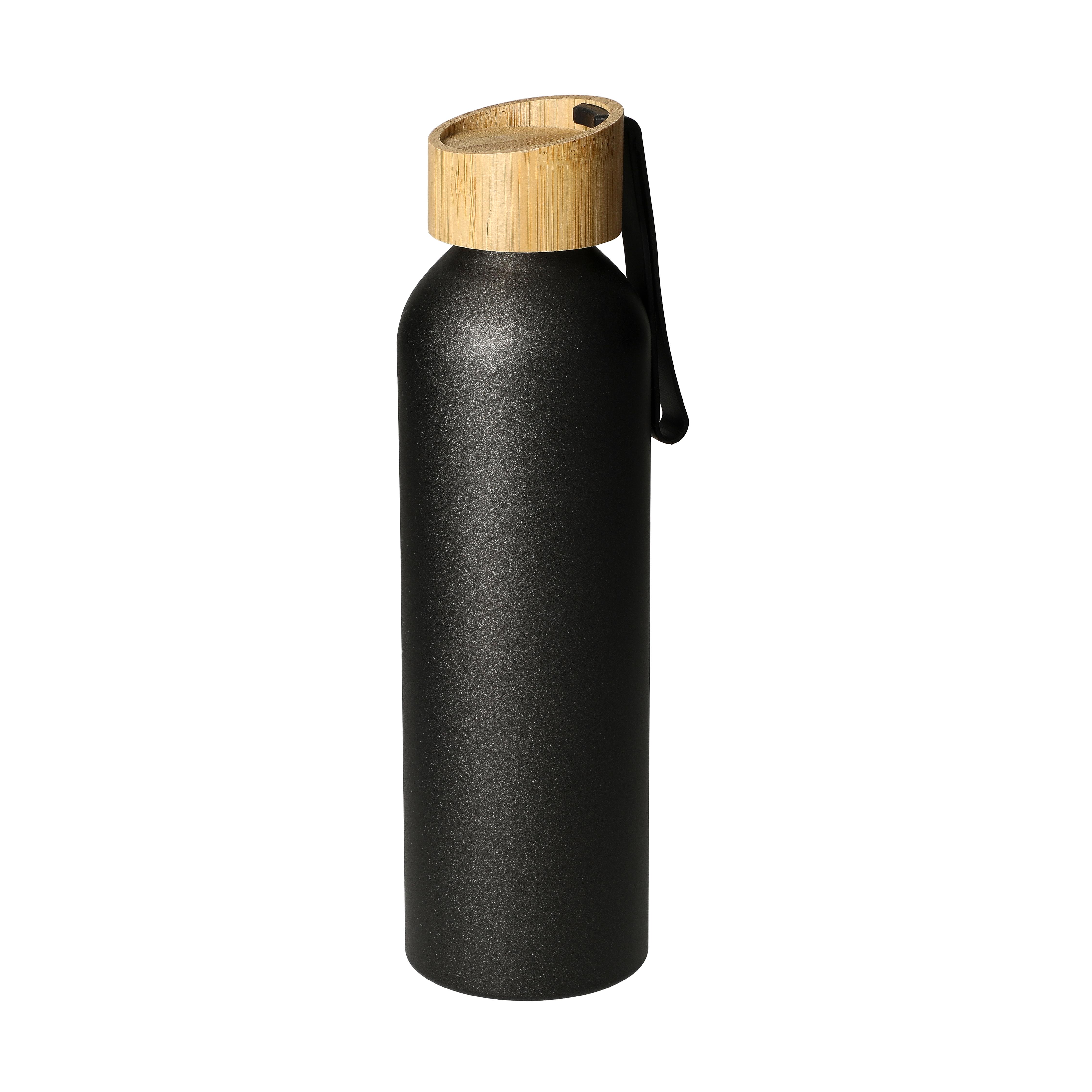 Aluminiumflasche "Bamboo" 600 ml mit Bambusdeckel – bedruckbar als Werbeartikel