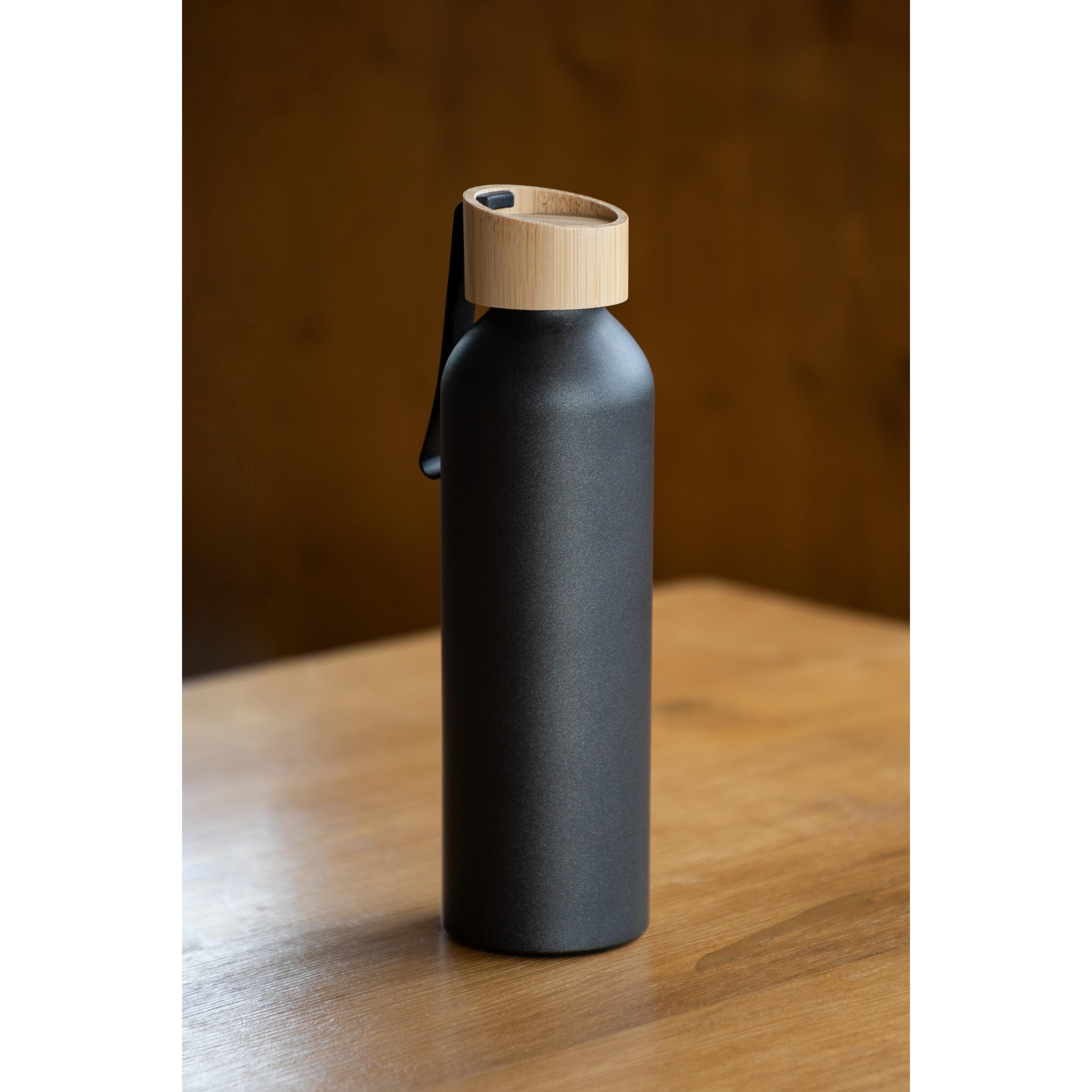 Aluminiumflasche "Bamboo" 600 ml mit Bambusdeckel – bedruckbar als Werbeartikel