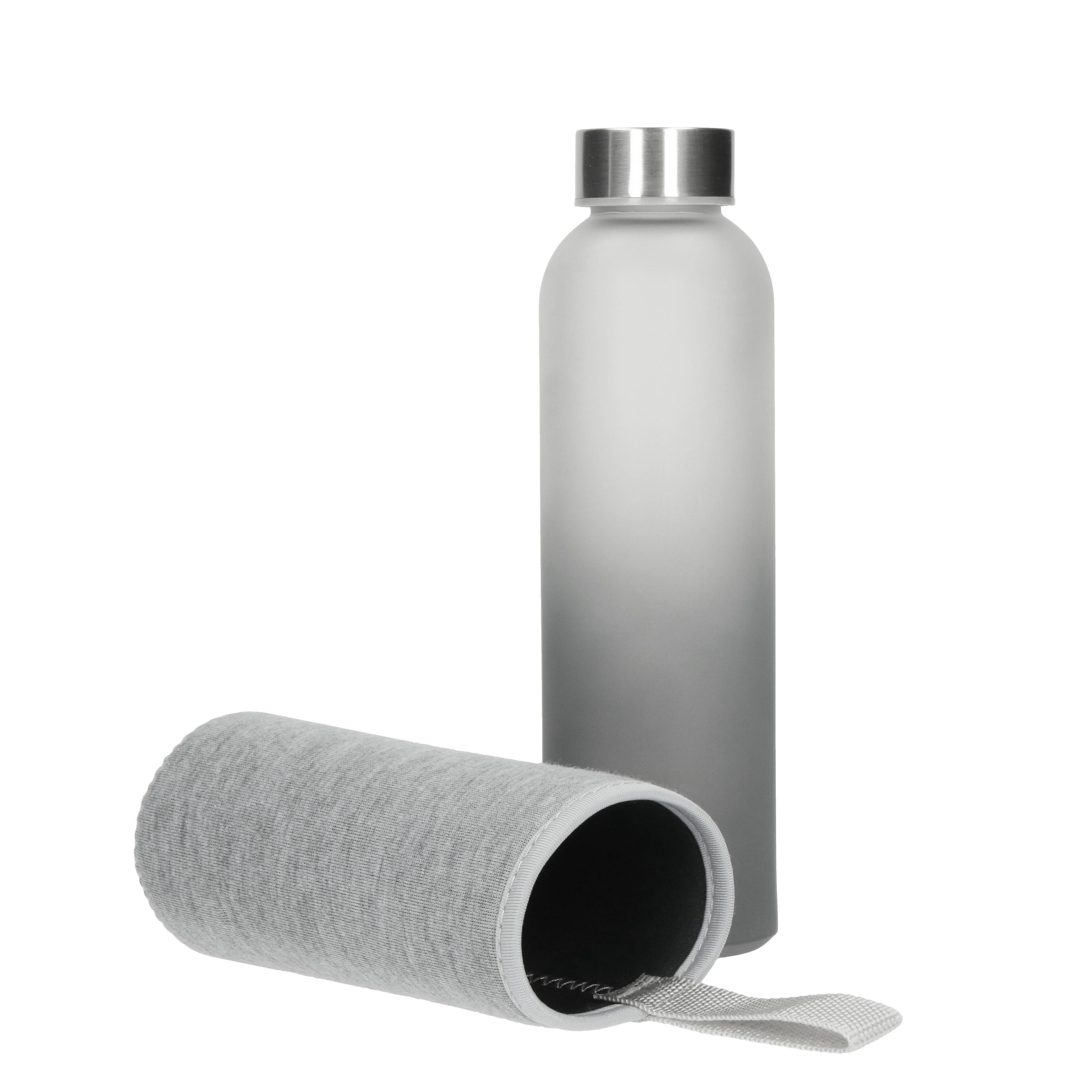 Glasflasche "Iced" 0,45 l mit Hülle & Metalldeckel – bedruckbar