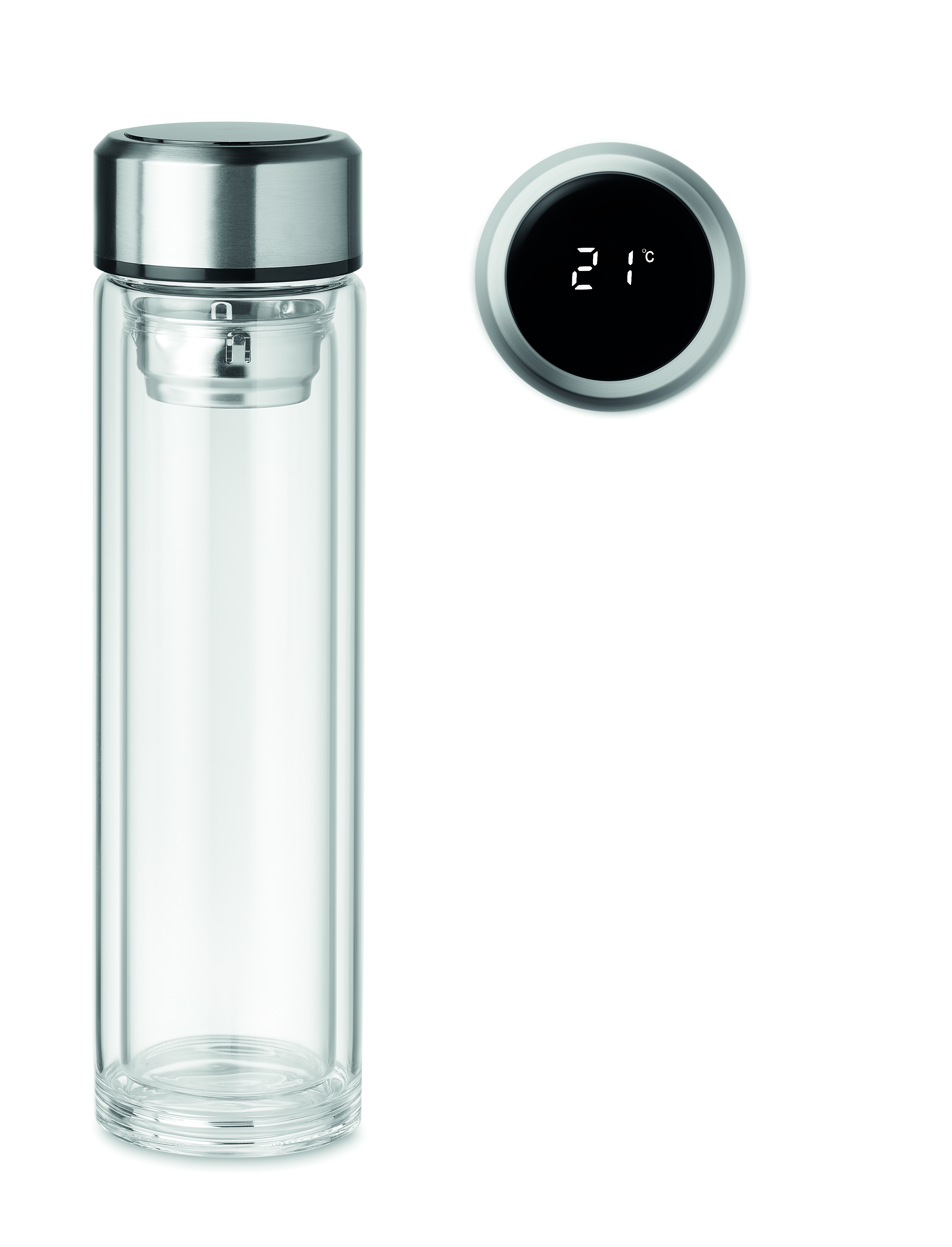 Glasflasche 390 ml POLE GLASS mit LED-Temperaturanzeige & Tee-Sieb