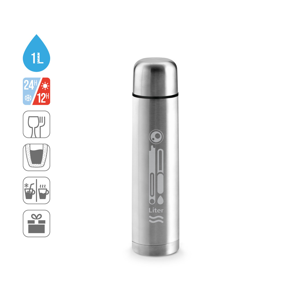 Thermosflasche Edelstahl 1000 ml – bedruckbar mit Lasergravur