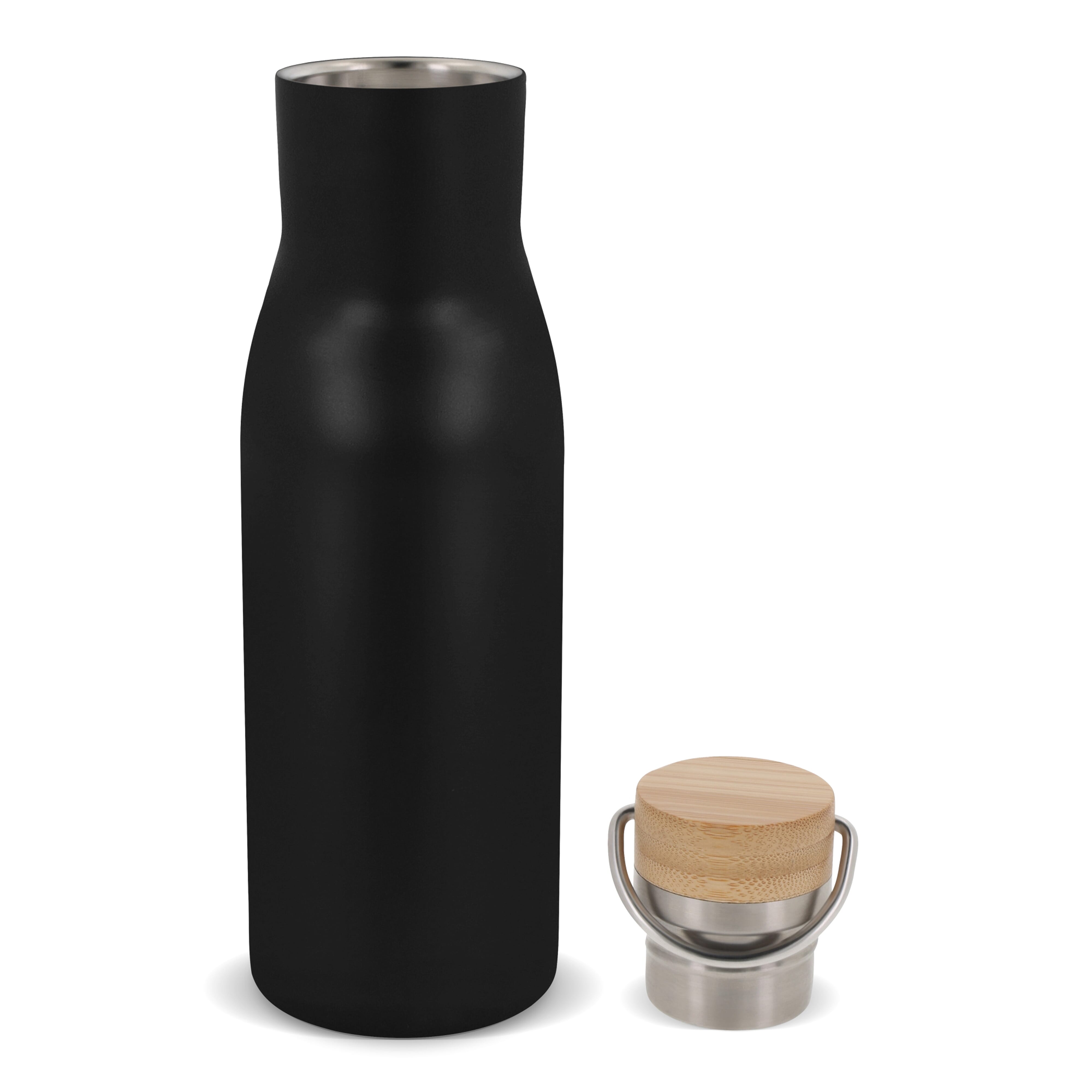 Isolierflasche 500 ml mit Bambusdeckel - Edelstahl, bedruckbar