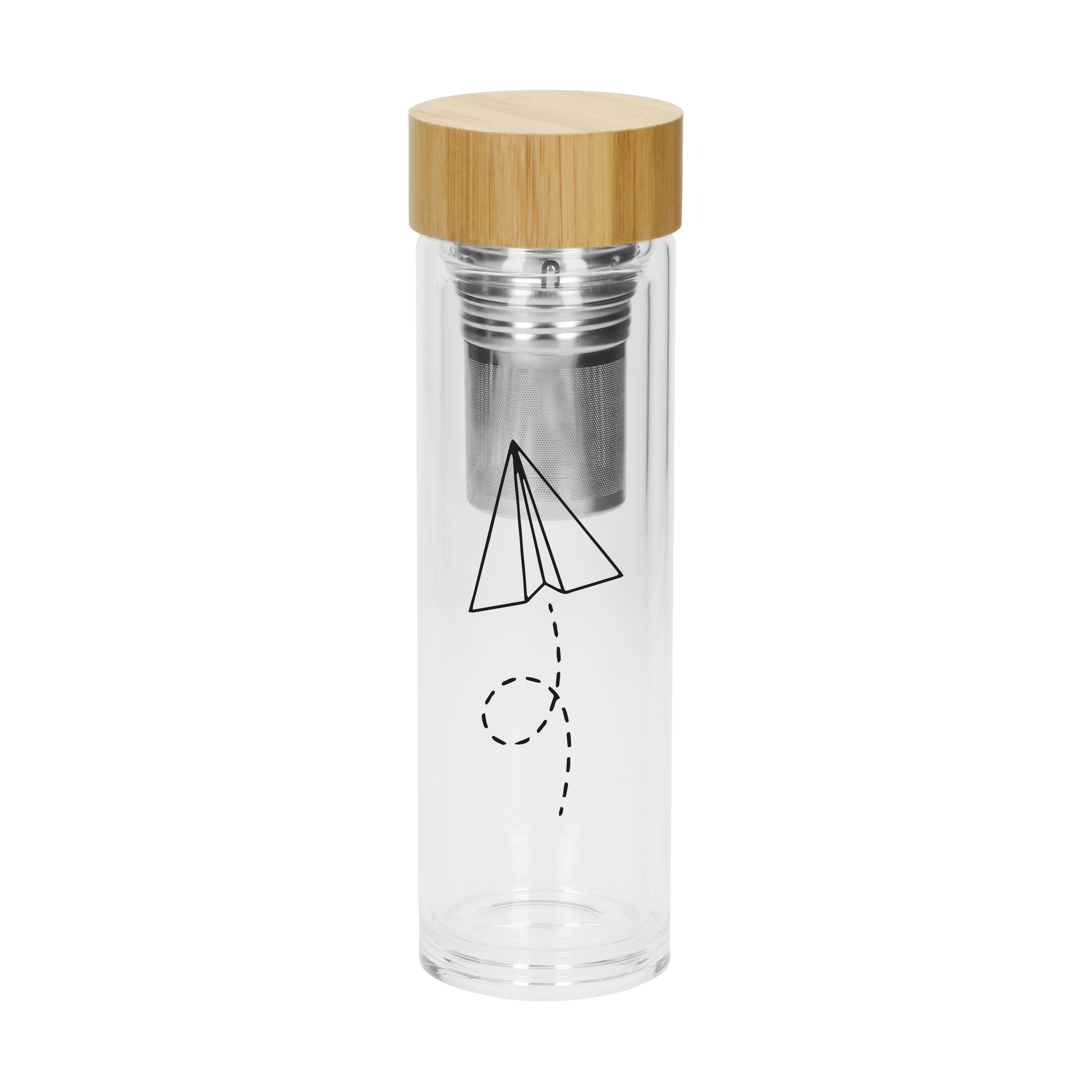 Glasflasche "Tea" 0,40 l aus Borosilikat mit Teesieb & Bambusdeckel