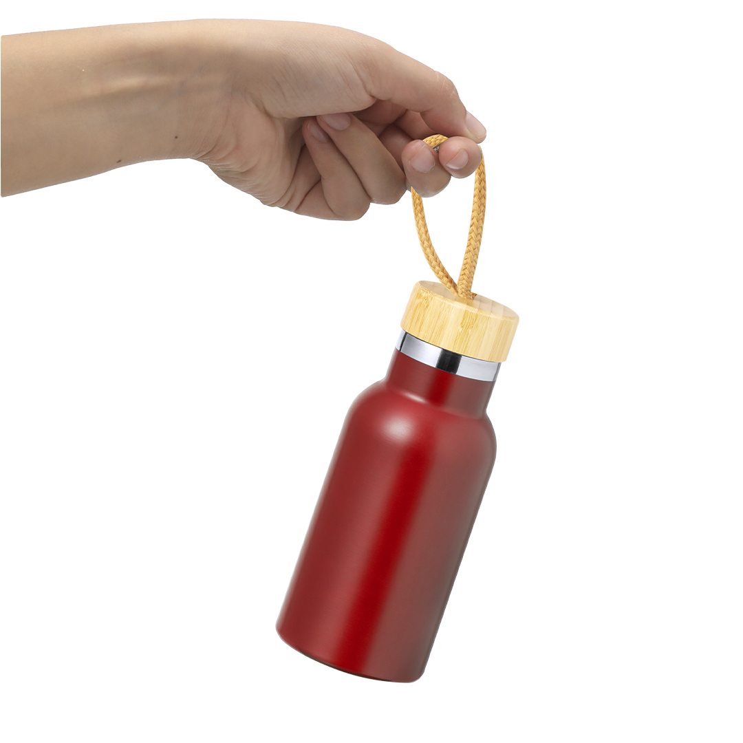 Thermosflasche 350 ml Edelstahl mit Bambus-Verschluss bedruckbar
