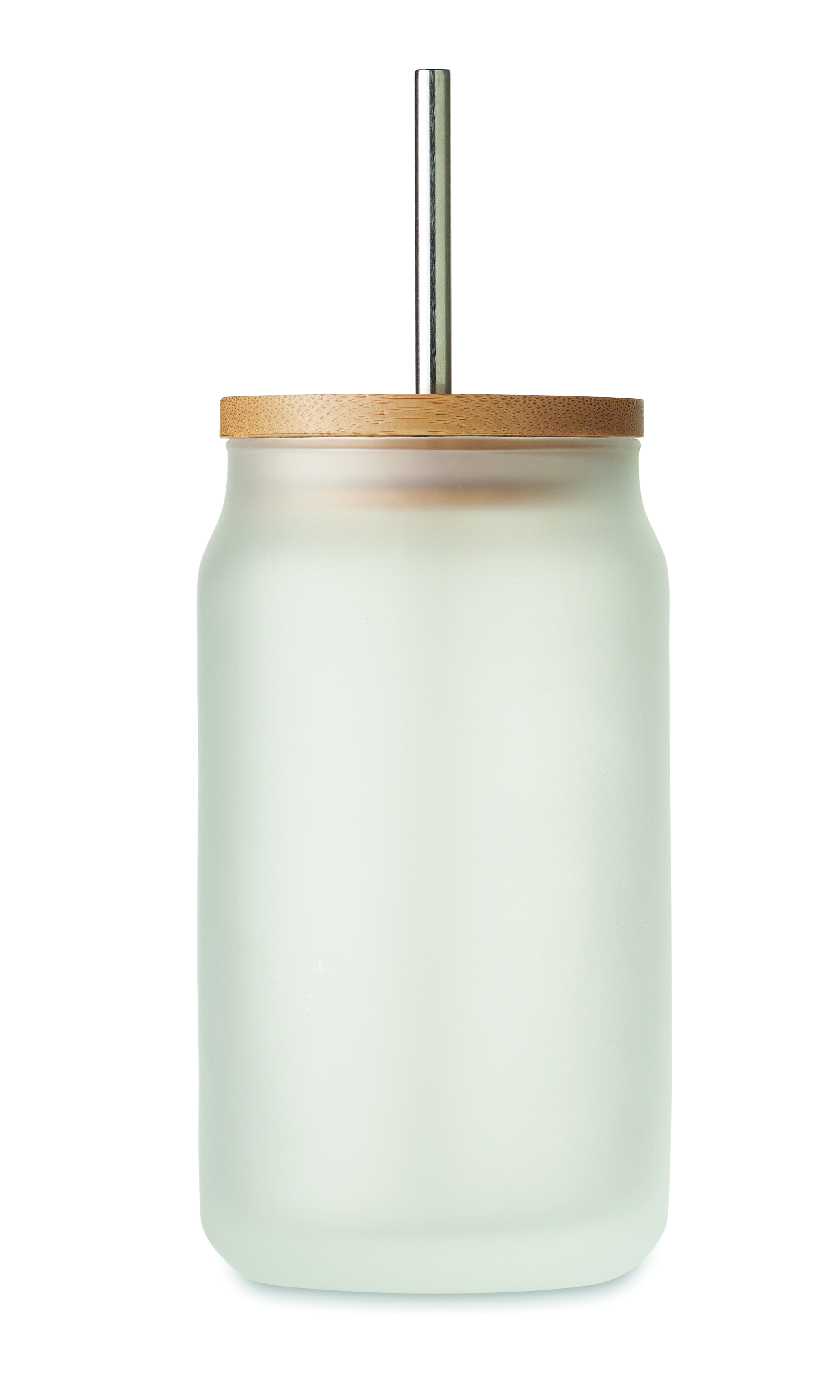 Trinkglas Subli 400ml mit Bambusdeckel & Edelstahl-Halm bedruckbar