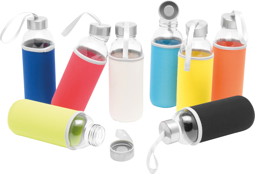 Glas-Trinkflasche TAKE WELL 450 ml mit Schutzhülle, bedruckbar