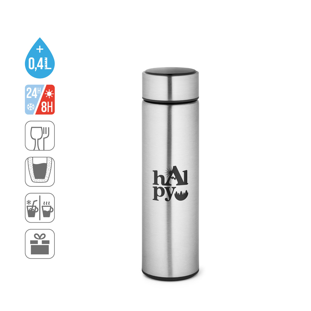 Thermoskanne Edelstahl 470 ml mit Thermometer bedrucken - ROSSI