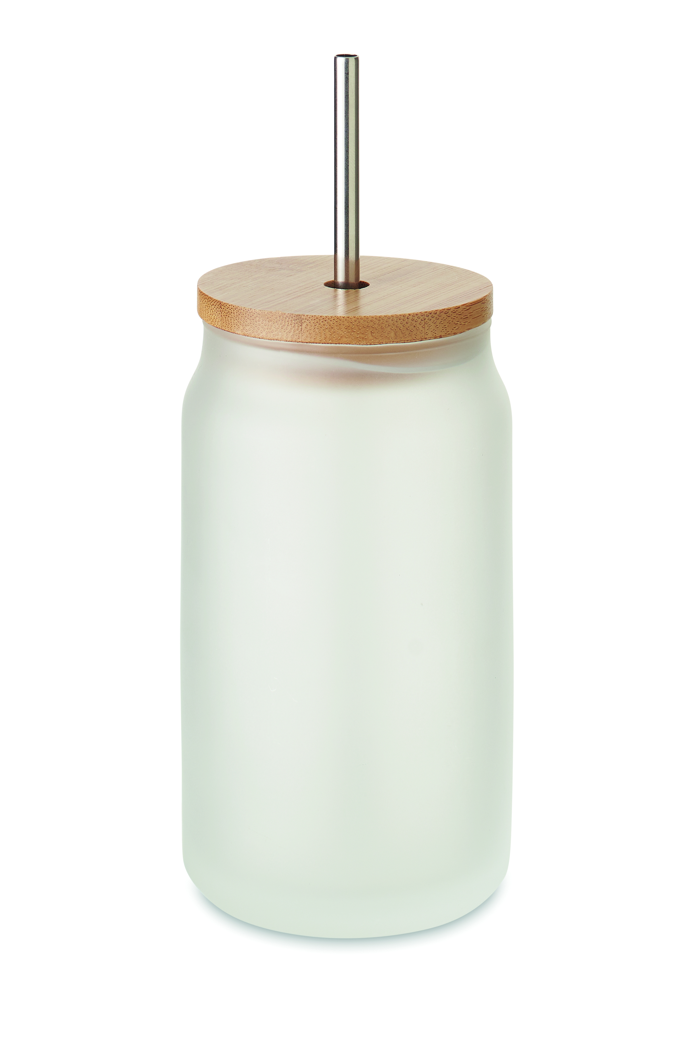 Trinkglas Subli 400ml mit Bambusdeckel & Edelstahl-Halm bedruckbar