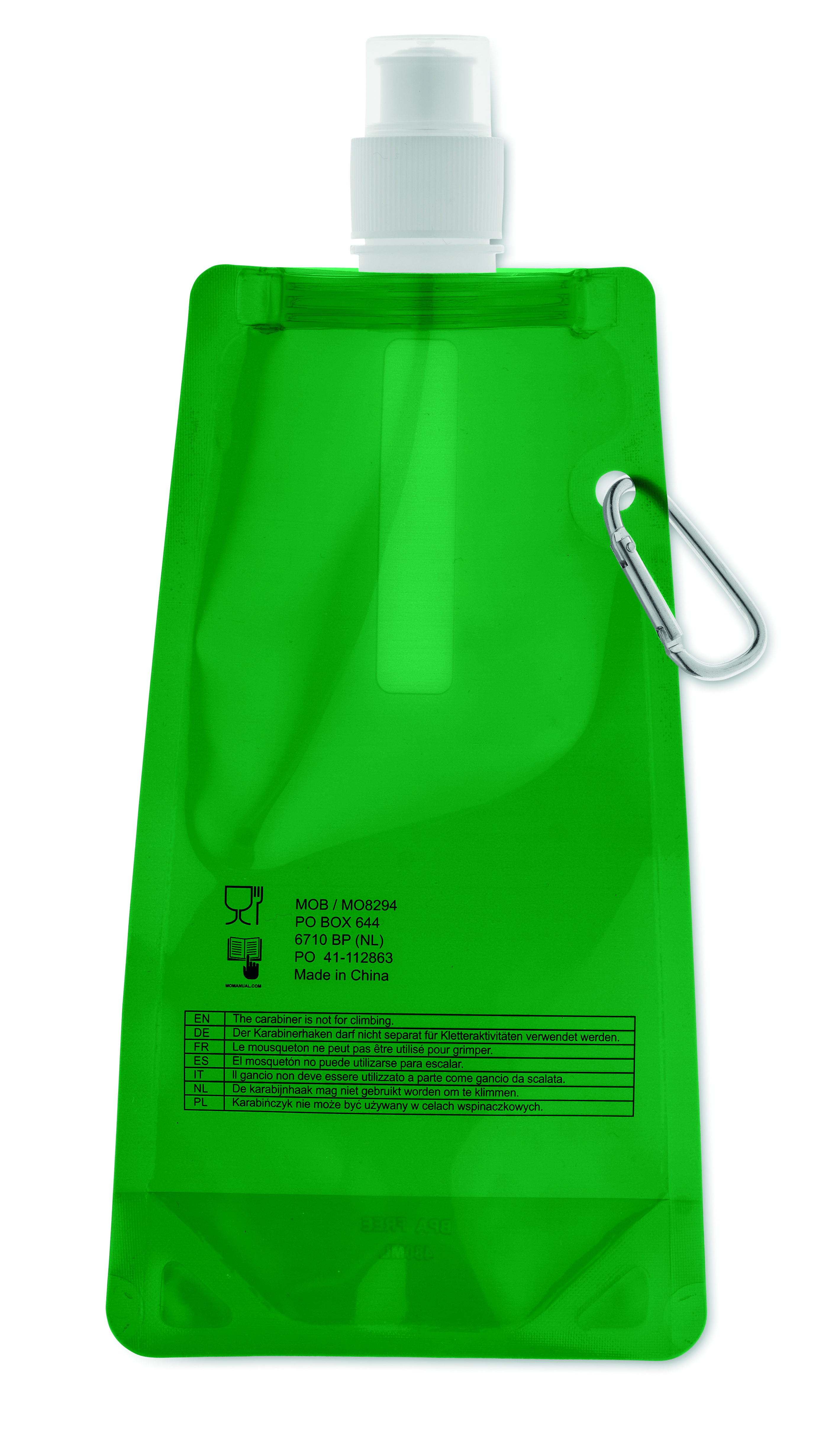 Faltbare Wasserflasche GATES aus PET, 480 ml – bedruckbar