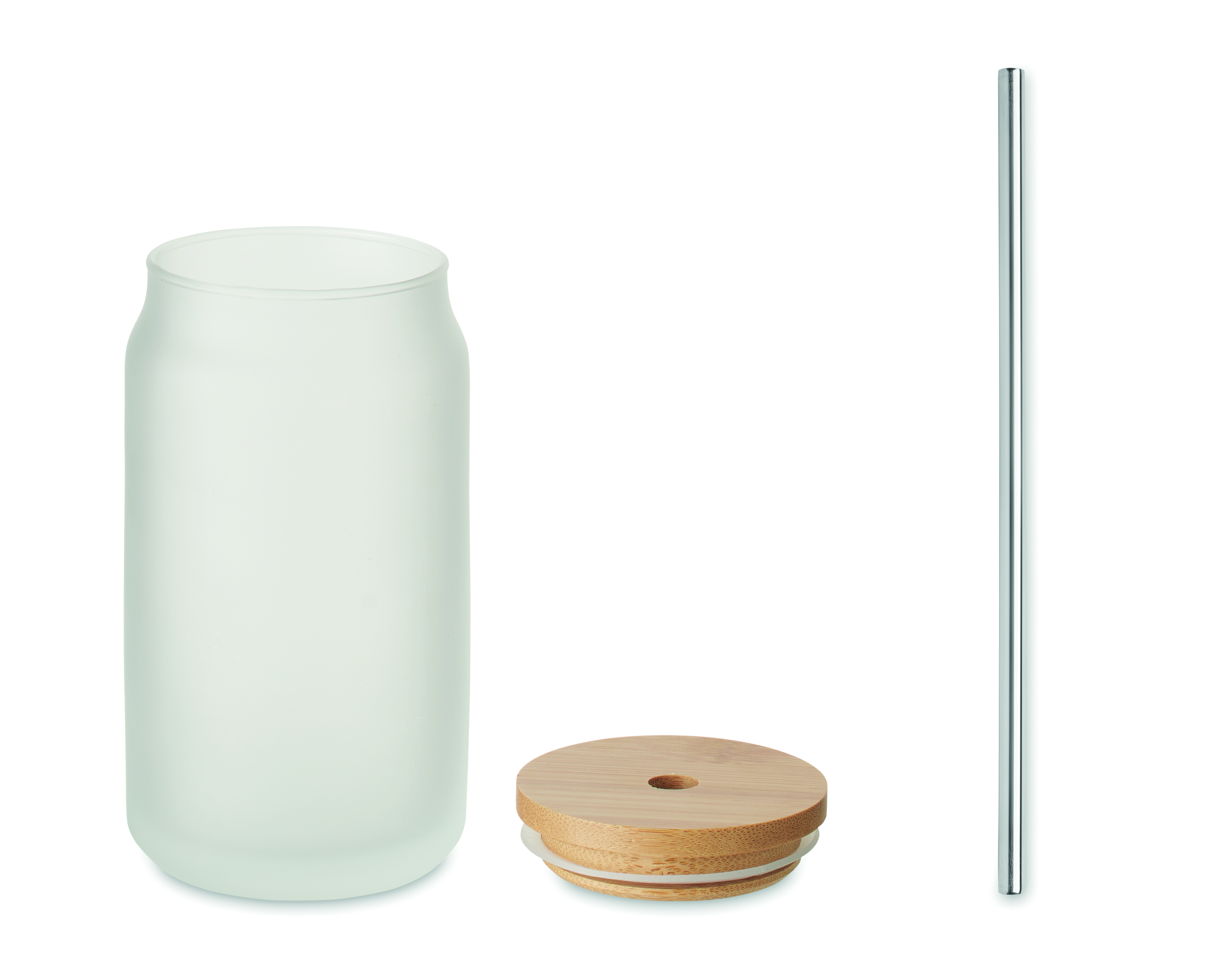 Trinkglas Subli 400ml mit Bambusdeckel & Edelstahl-Halm bedruckbar