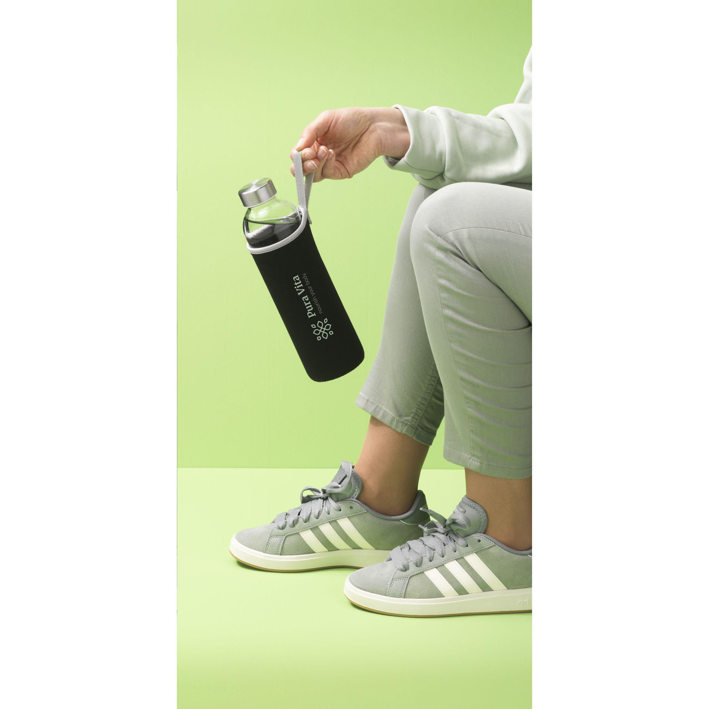 Glas-Trinkflasche 750 ml mit Neoprenhülle, Edelstahlverschluss – bedruckbar