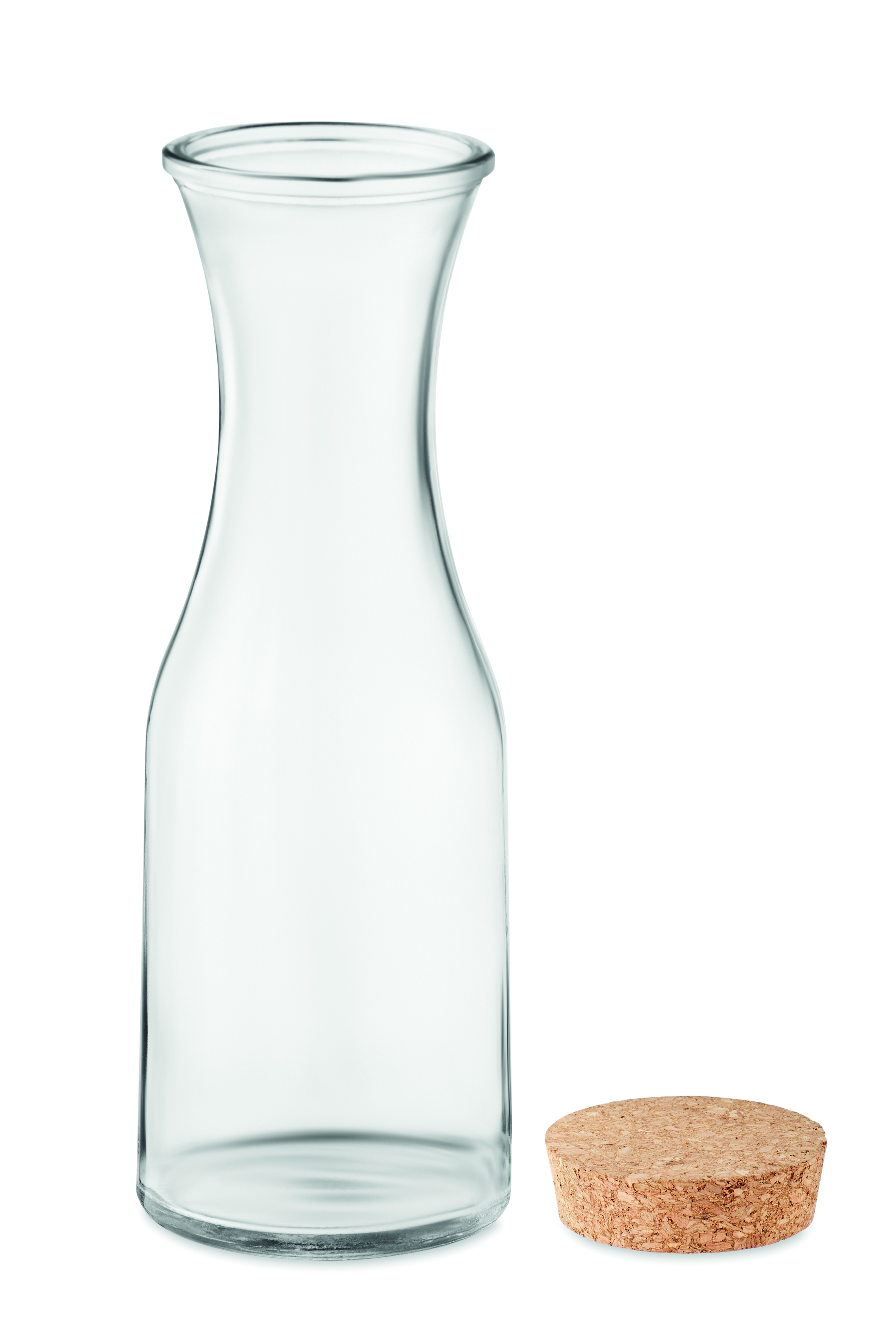 Karaffe aus recyceltem Glas 1L mit Korkverschluss PICCA, bedruckbar