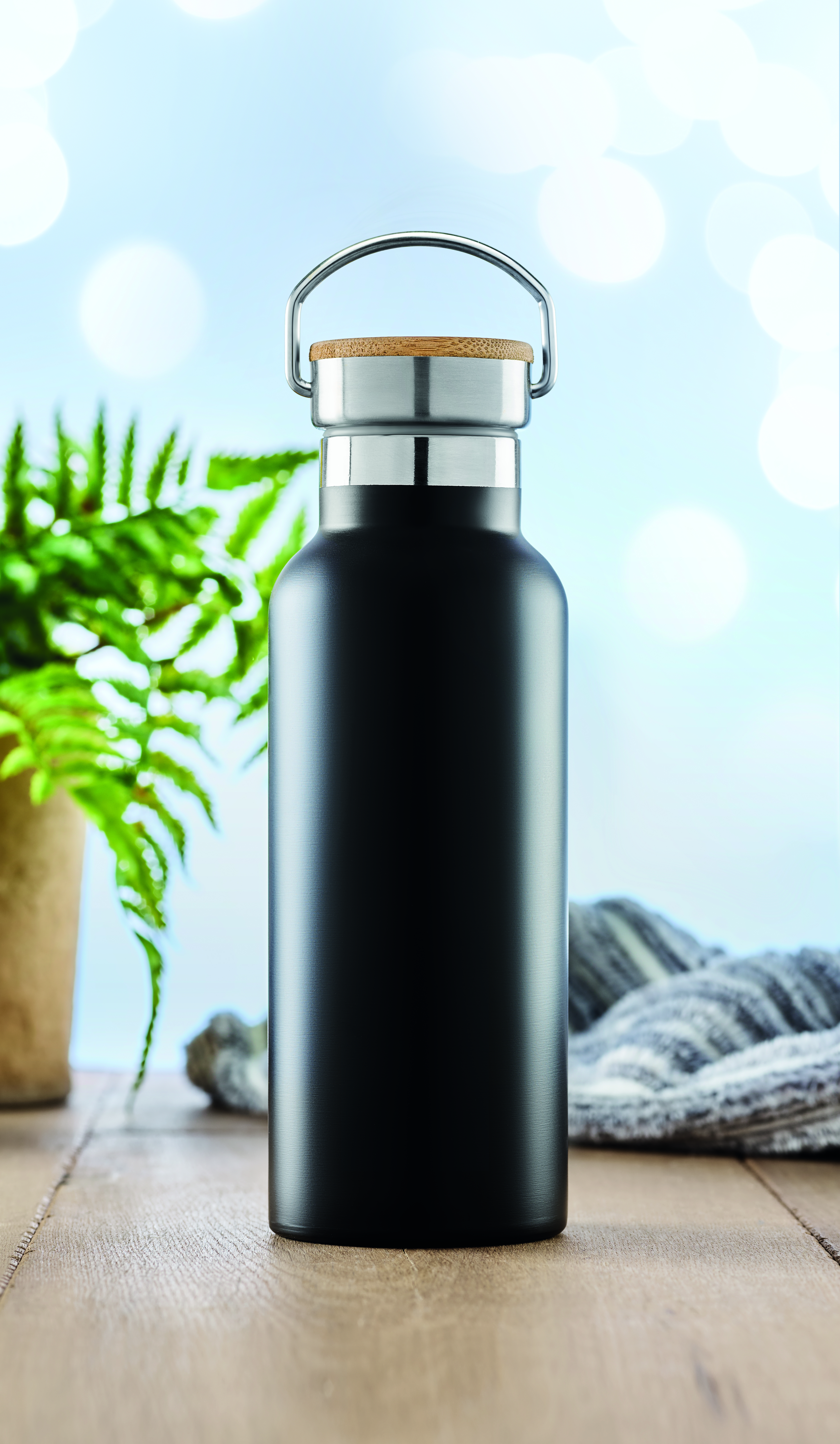 Isolierflasche Edelstahl 500 ml HELSINKI - Bambusdeckel, bedruckbar