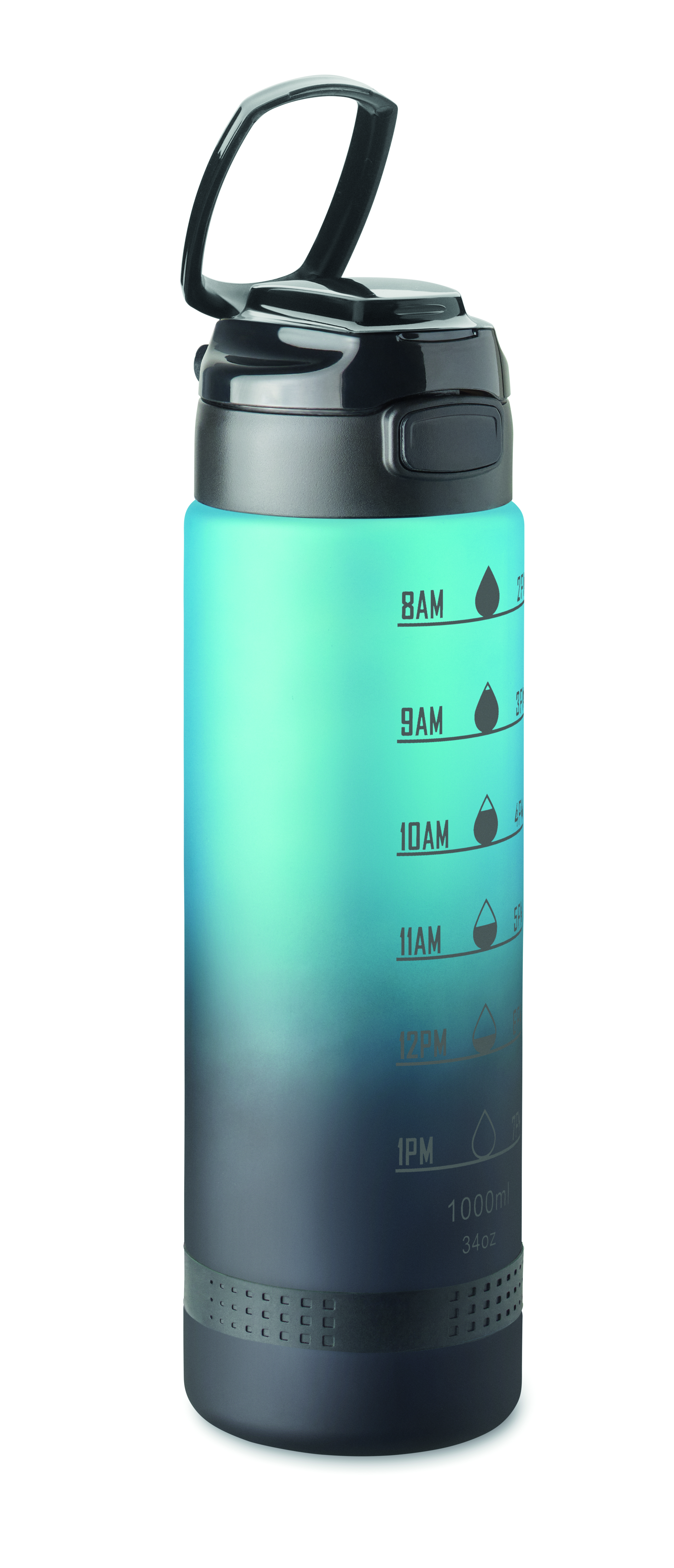 Sport-Trinkflasche RPET 1L LEVEL mit Zeitmarkierung & Flip-Top