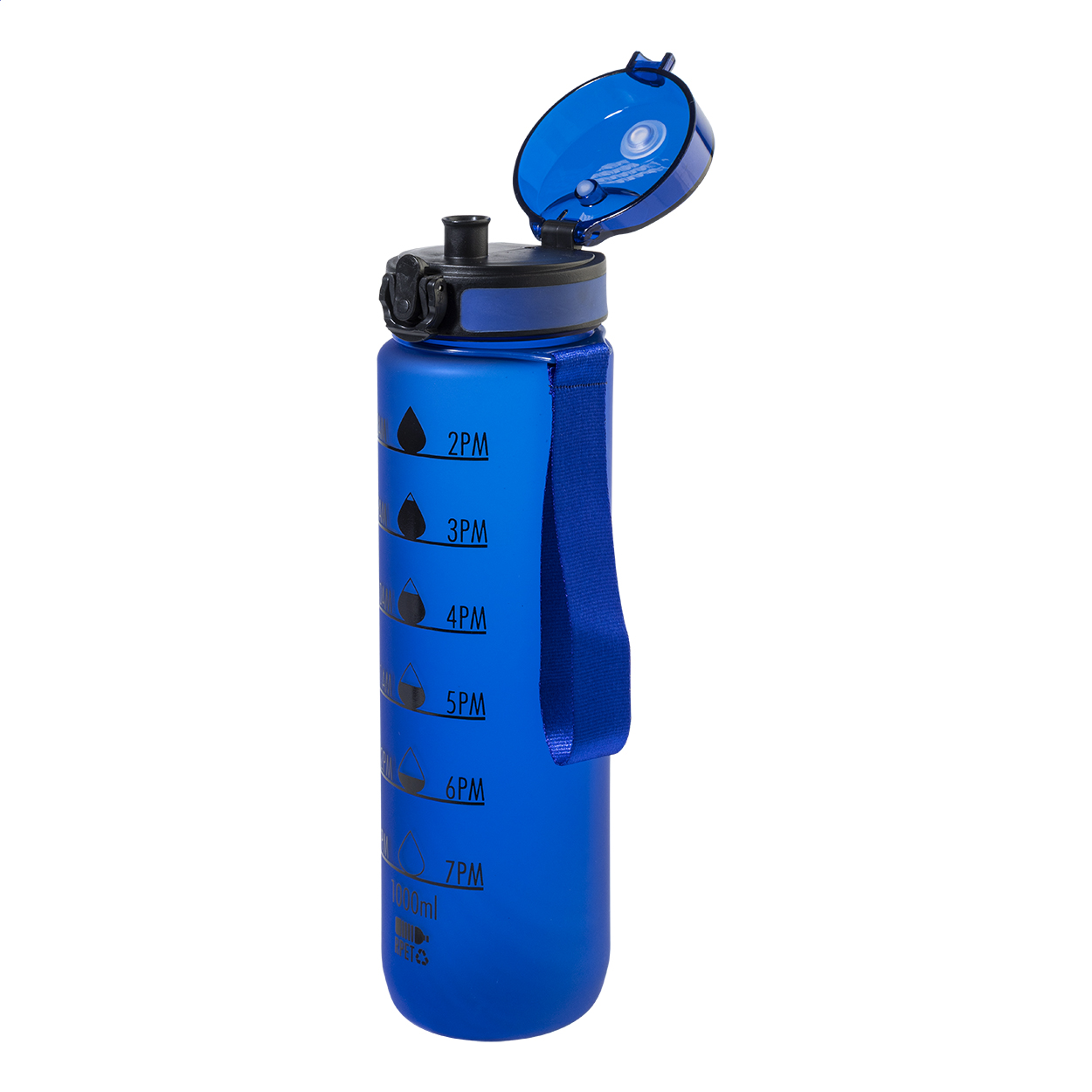RPET Trinkflasche 1000 ml mit Motivationsanzeige & Flip-Top, bedruckbar