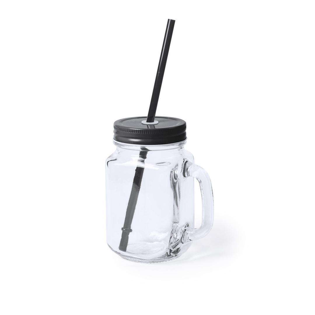 Trinkglas 500 ml aus Glas mit Strohhalm-Deckel, bedruckbar