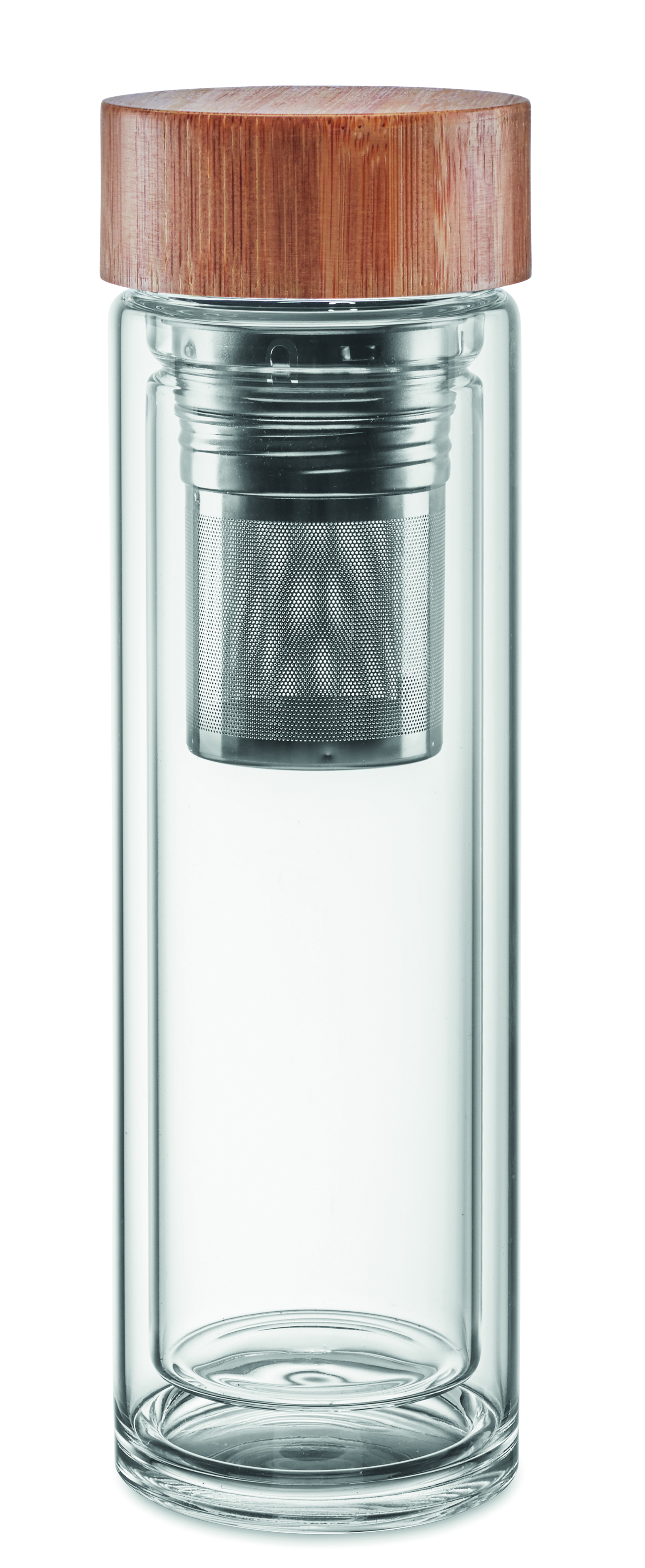 Glas-Trinkflasche 400ml BATUMI GLASS - doppelwandig, Bambusdeckel