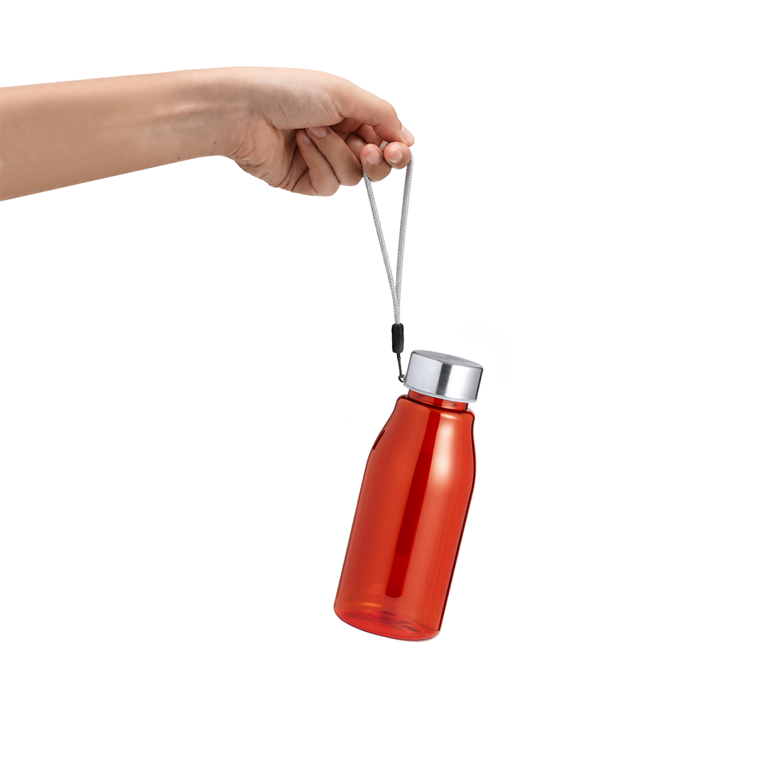 Trinkflasche Dokmo aus RPET, 350 ml, mit Tragegurt – bedruckbar