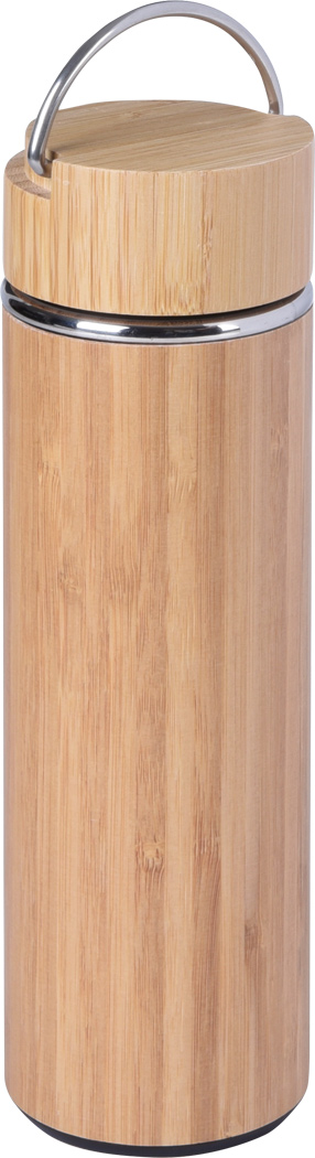 Isolierflasche BAMBOO HOT 400 ml Edelstahl mit Teesieb, bedruckbar