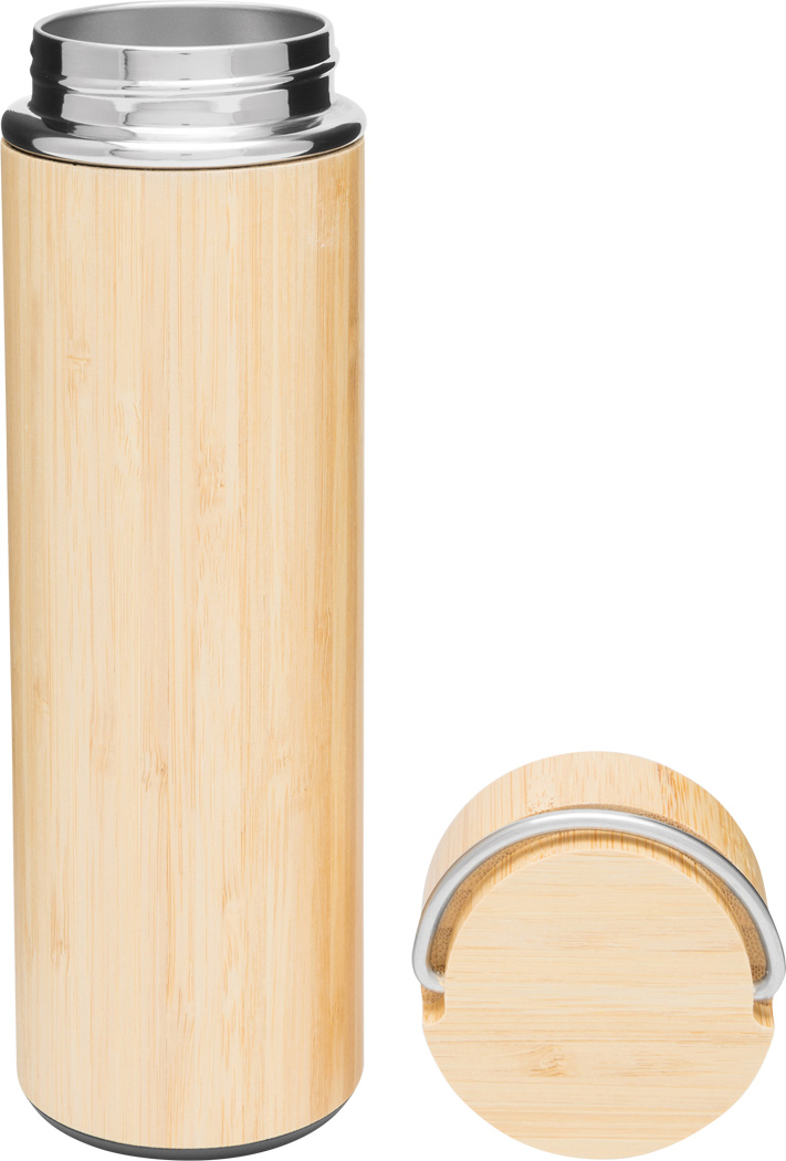 Isolierflasche BAMBOO HOT 400 ml Edelstahl mit Teesieb, bedruckbar