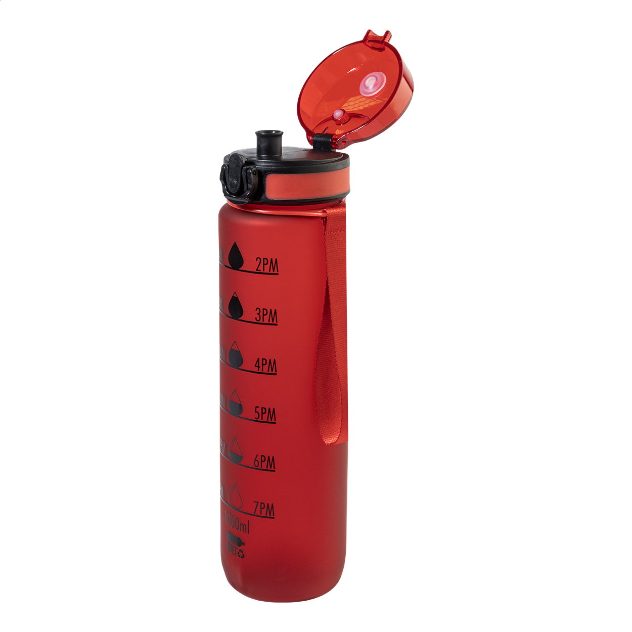 RPET Trinkflasche 1000 ml mit Motivationsanzeige & Flip-Top, bedruckbar