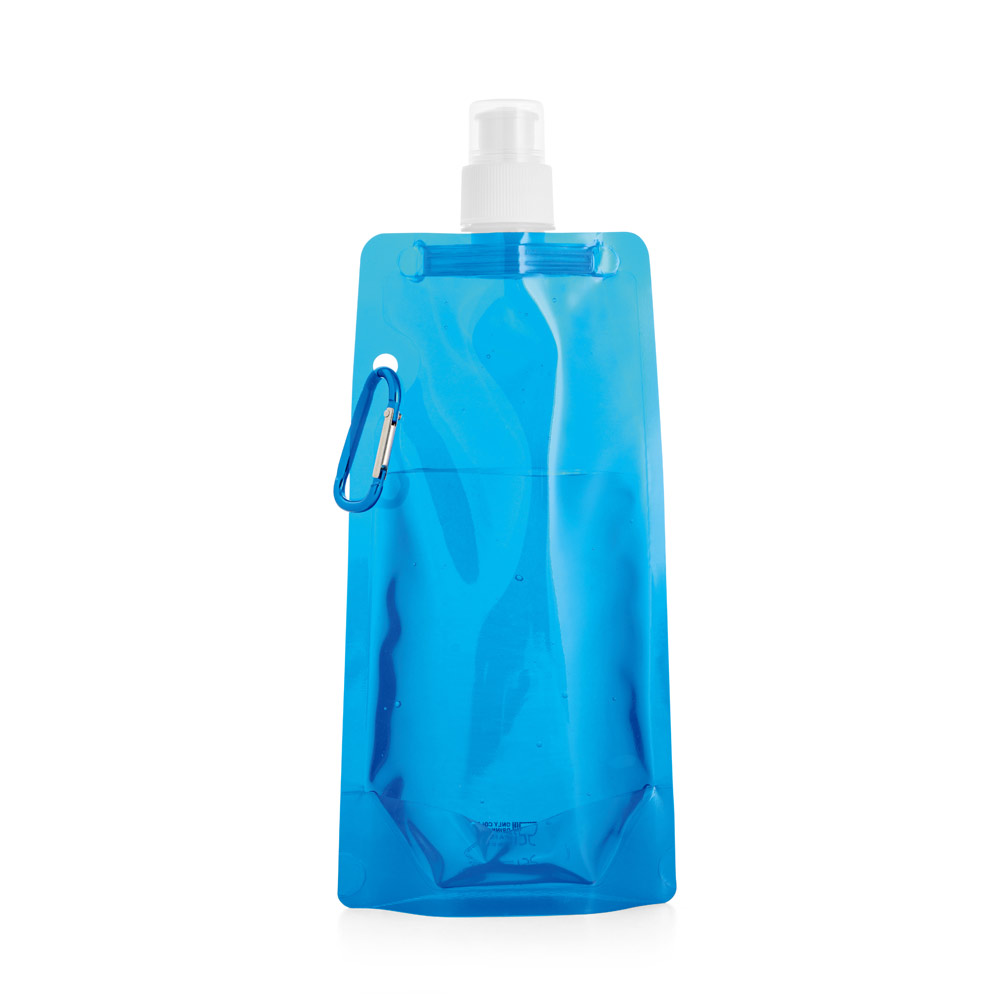 Faltflasche PE 460 ml bedruckbar – Trinkflasche mit Karabiner & Push-Pull