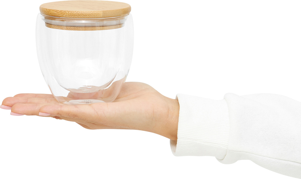 Doppelwandiges Glas BAMBOO ART S mit Bambusdeckel, ca. 250 ml
