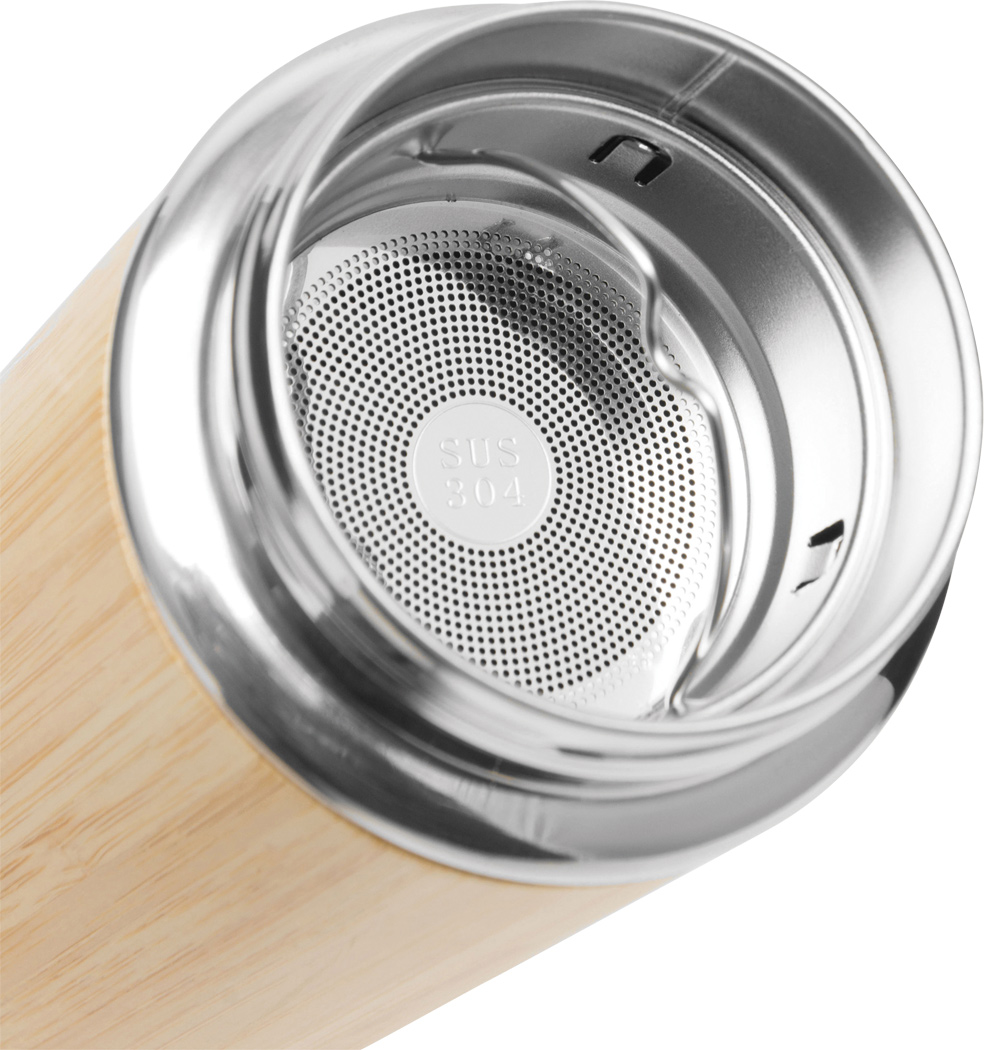 Isolierflasche BAMBOO HOT 400 ml Edelstahl mit Teesieb, bedruckbar