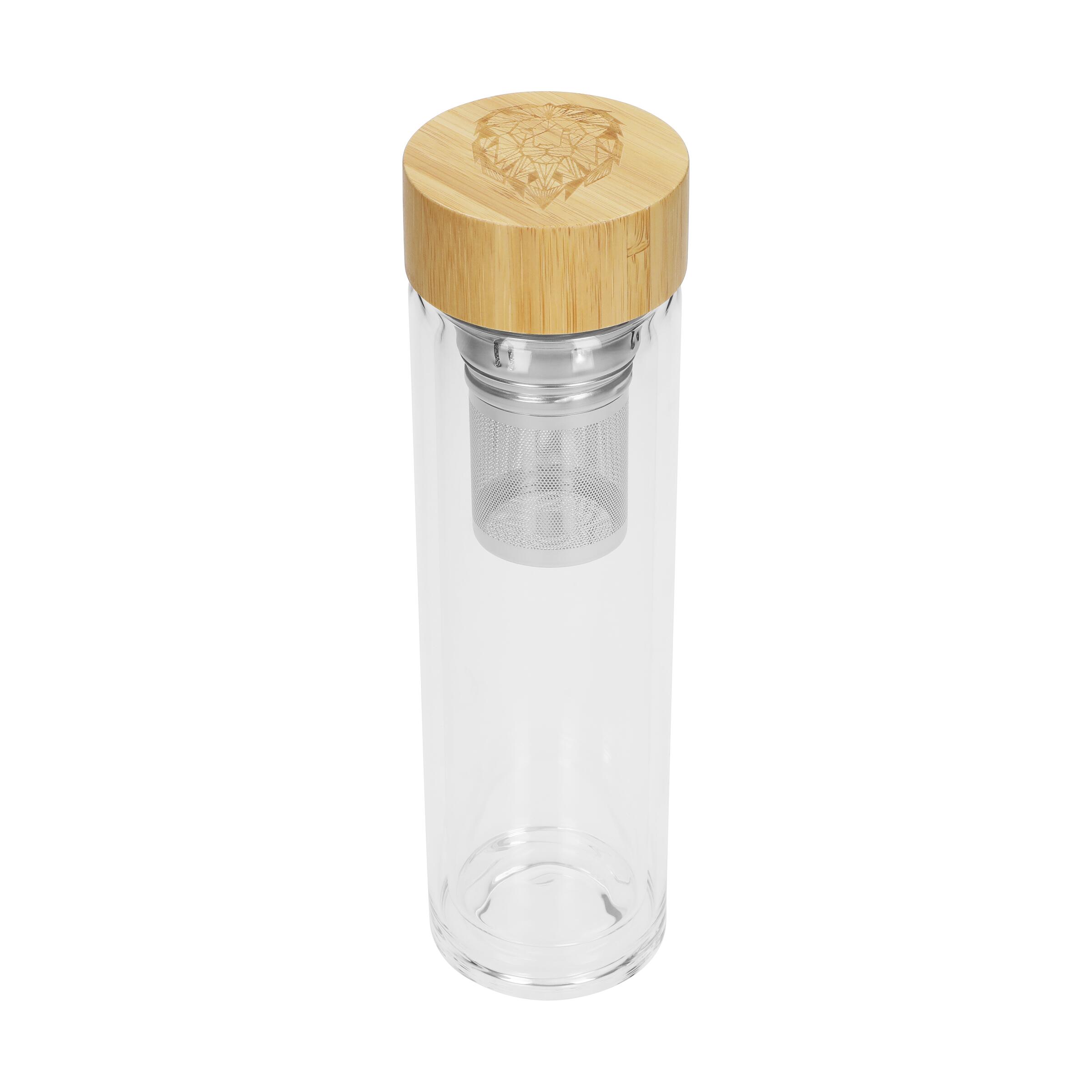 Glasflasche "Tea" 0,45l aus Borosilikat mit Teesieb & Bambusdeckel