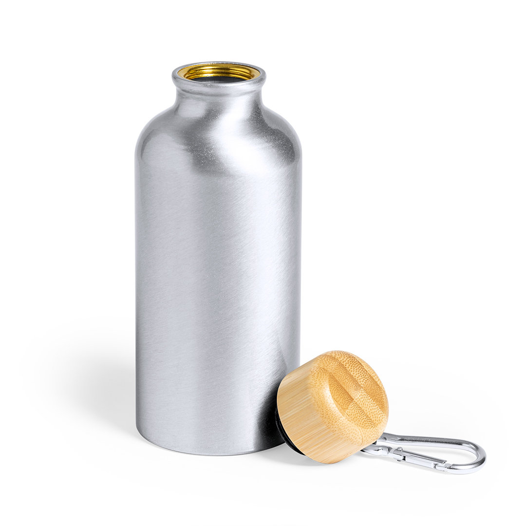 Trinkflasche Yorix 400 ml – Aluminium mit Bambus-Deckel, bedruckbar