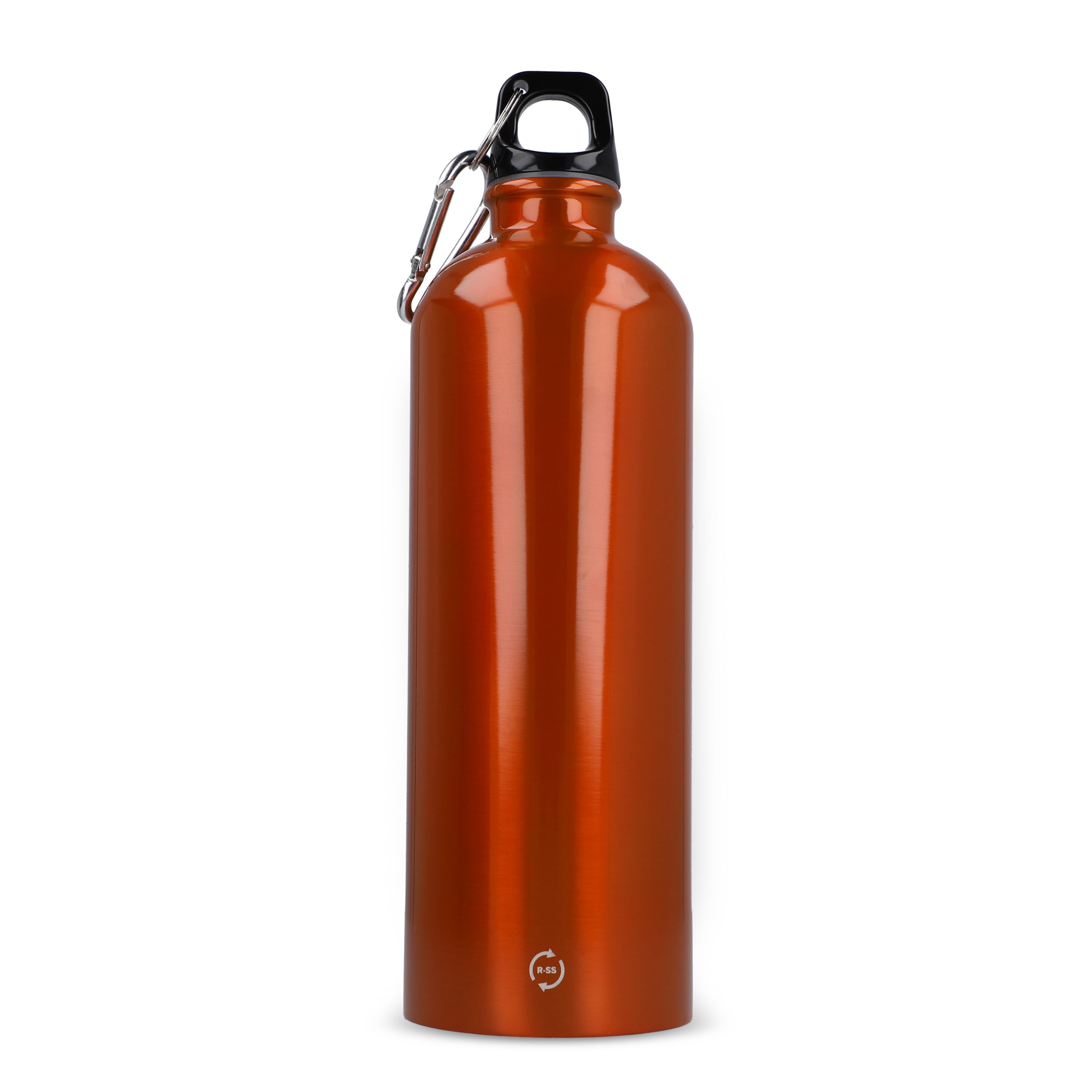 Edelstahl-Trinkflasche 750ml einwandig mit Karabiner, recycelt