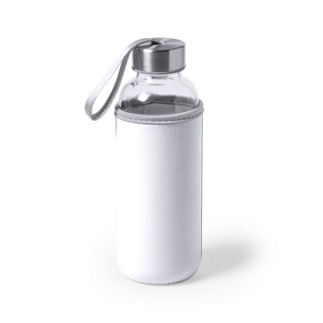 Glas-Trinkflasche Dokath 420 ml mit Neoprenhülle & Trageriemen