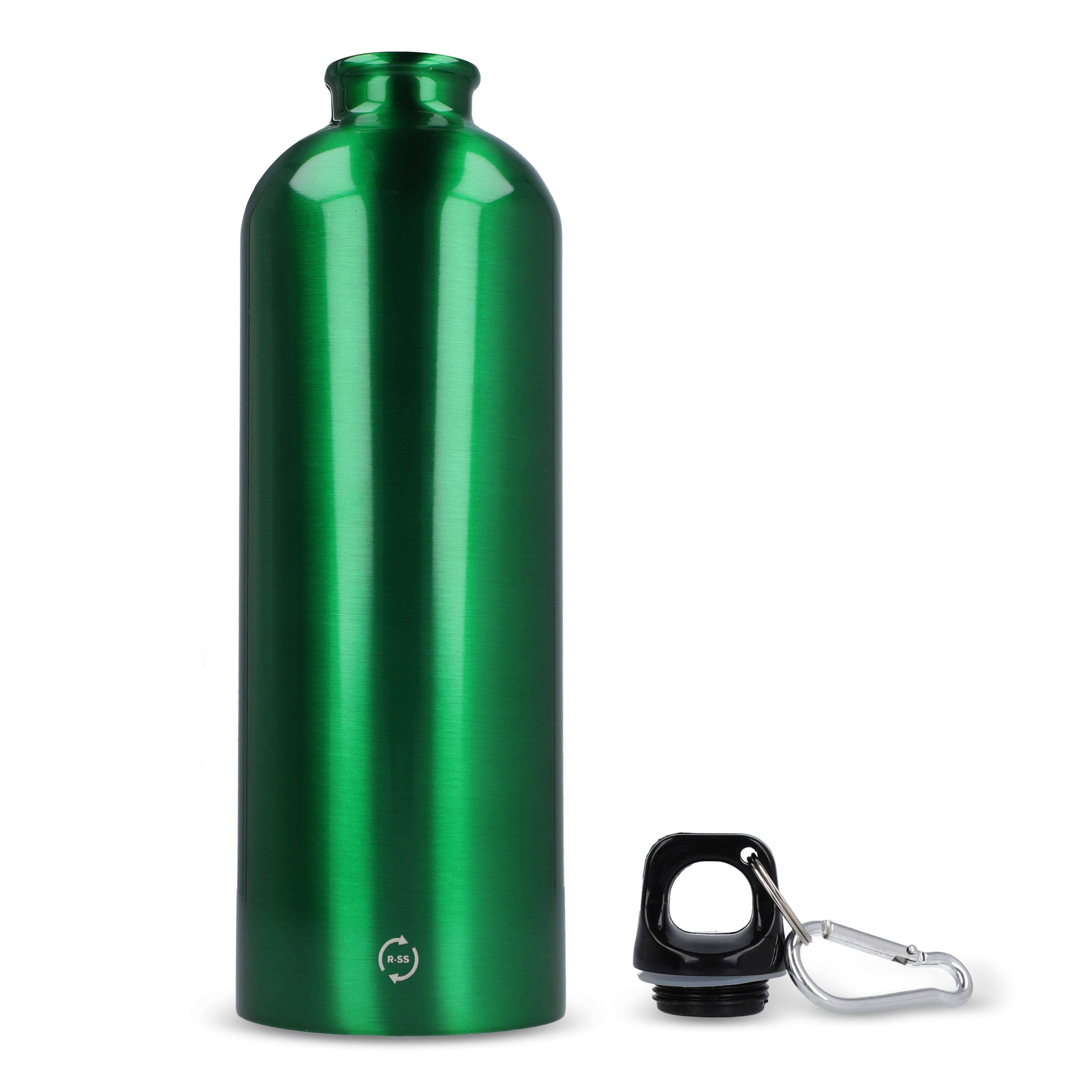 Edelstahl-Trinkflasche 750ml einwandig mit Karabiner, recycelt