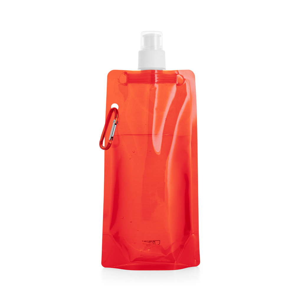 Faltflasche PE 460 ml bedruckbar – Trinkflasche mit Karabiner & Push-Pull