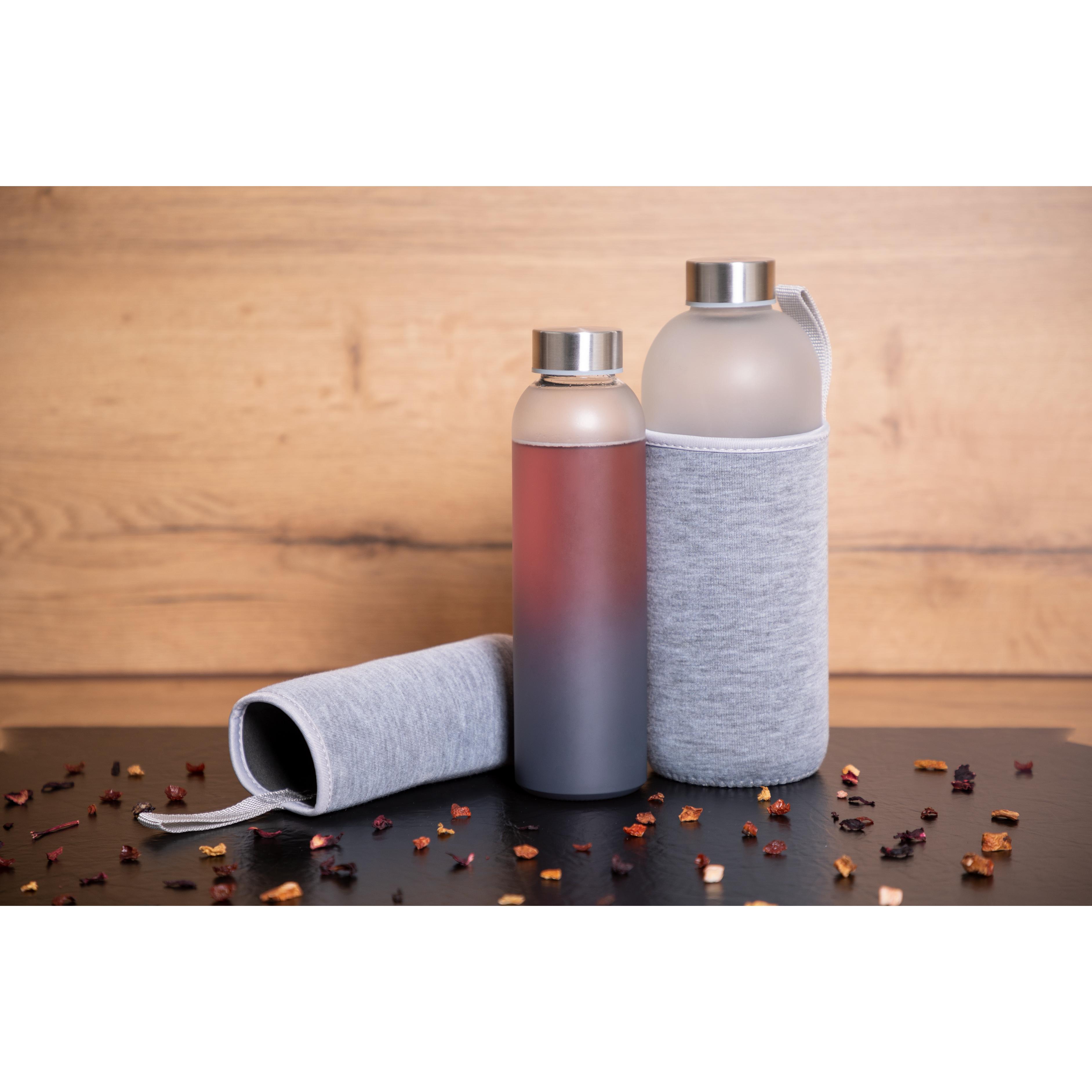Glasflasche "Iced" 0,45 l mit Hülle & Metalldeckel – bedruckbar