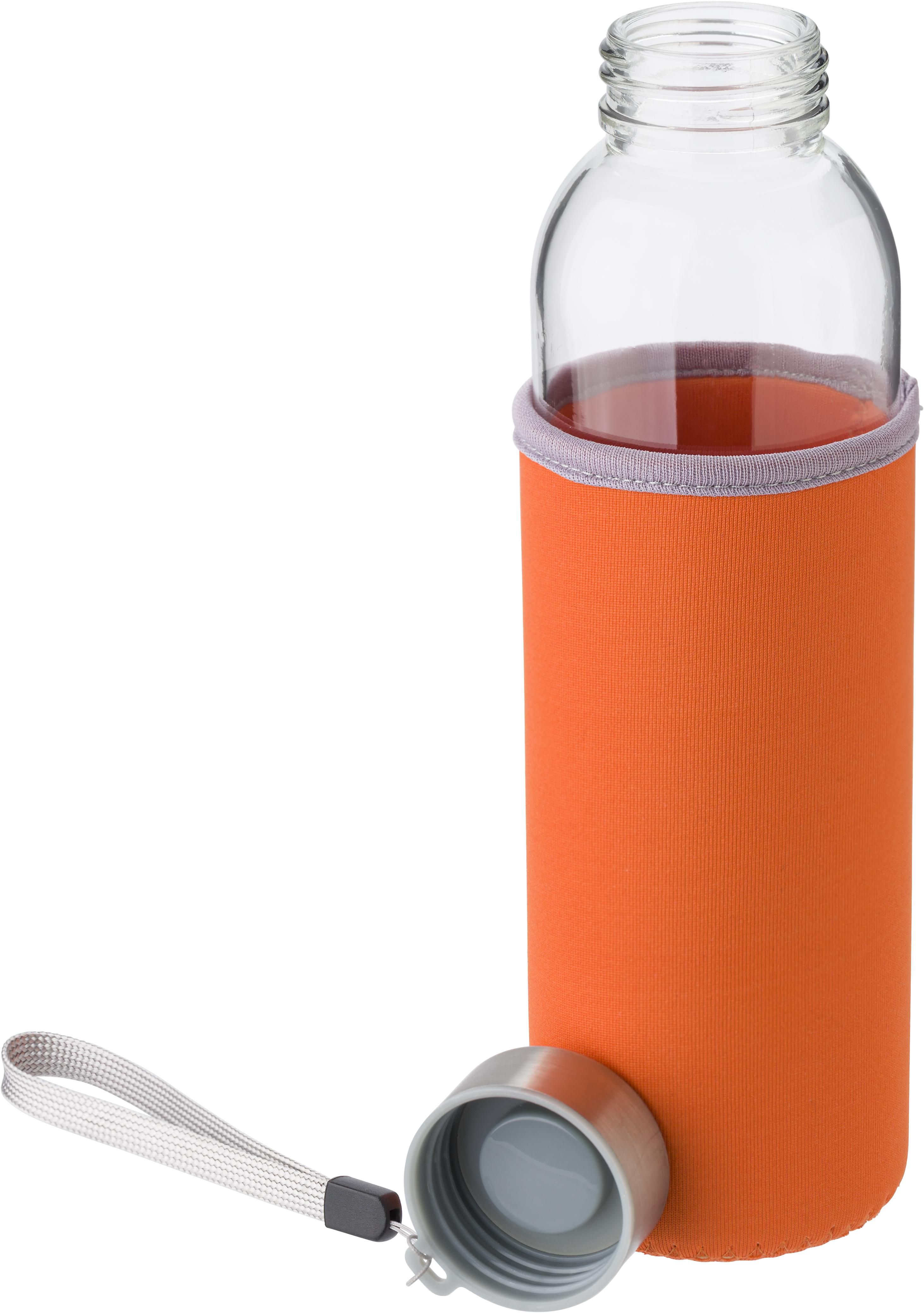 Glasflasche 500 ml mit Neoprenhülle - bedruckbar als Werbeartikel