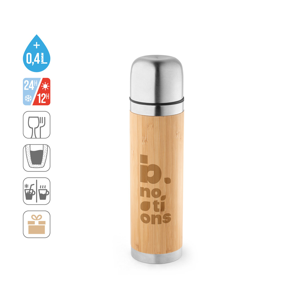 Thermoskanne CEYLON 450 ml – Edelstahl & Bambus, bedruckbar