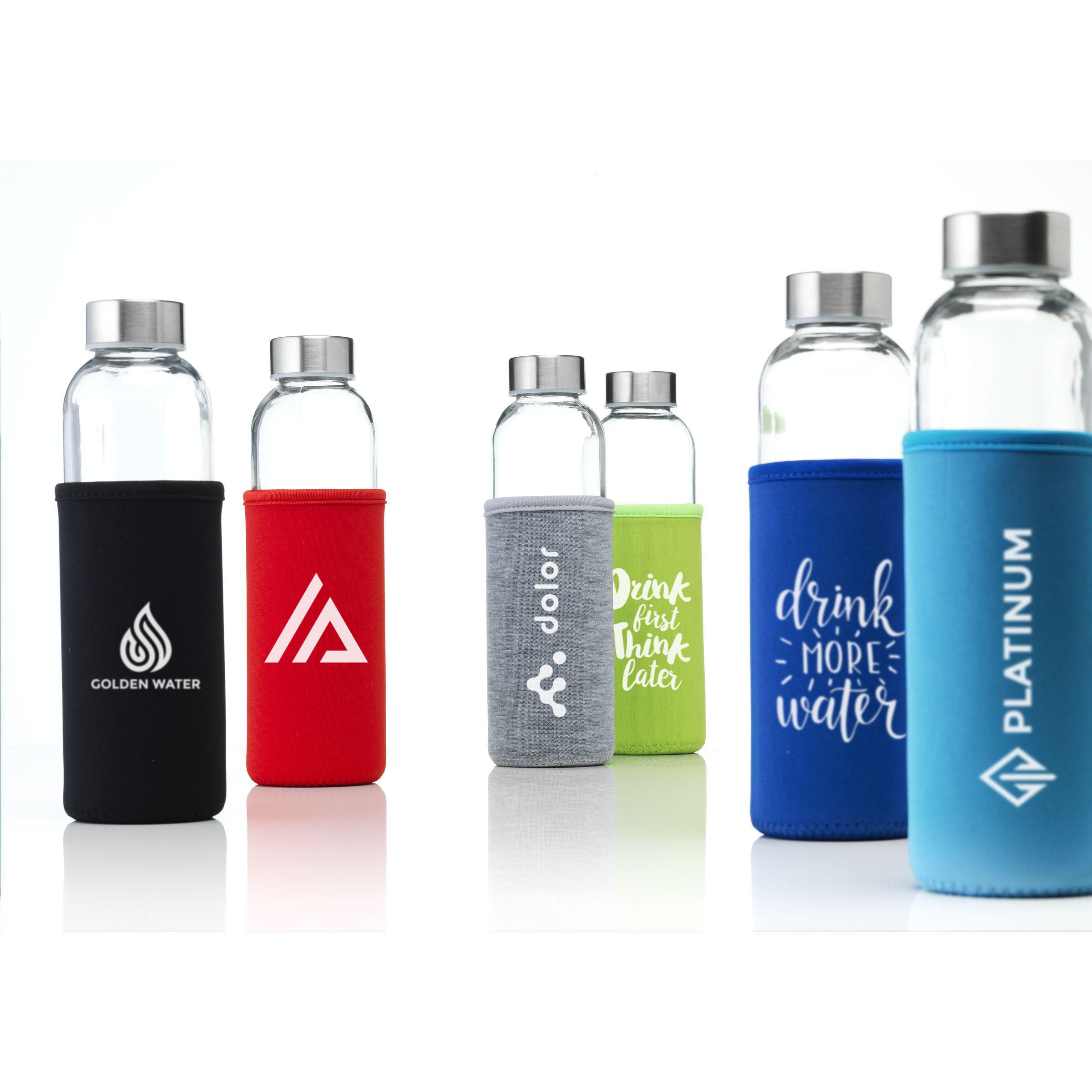 Glas-Trinkflasche 500 ml Senga mit Neoprenhülle, bedruckbar