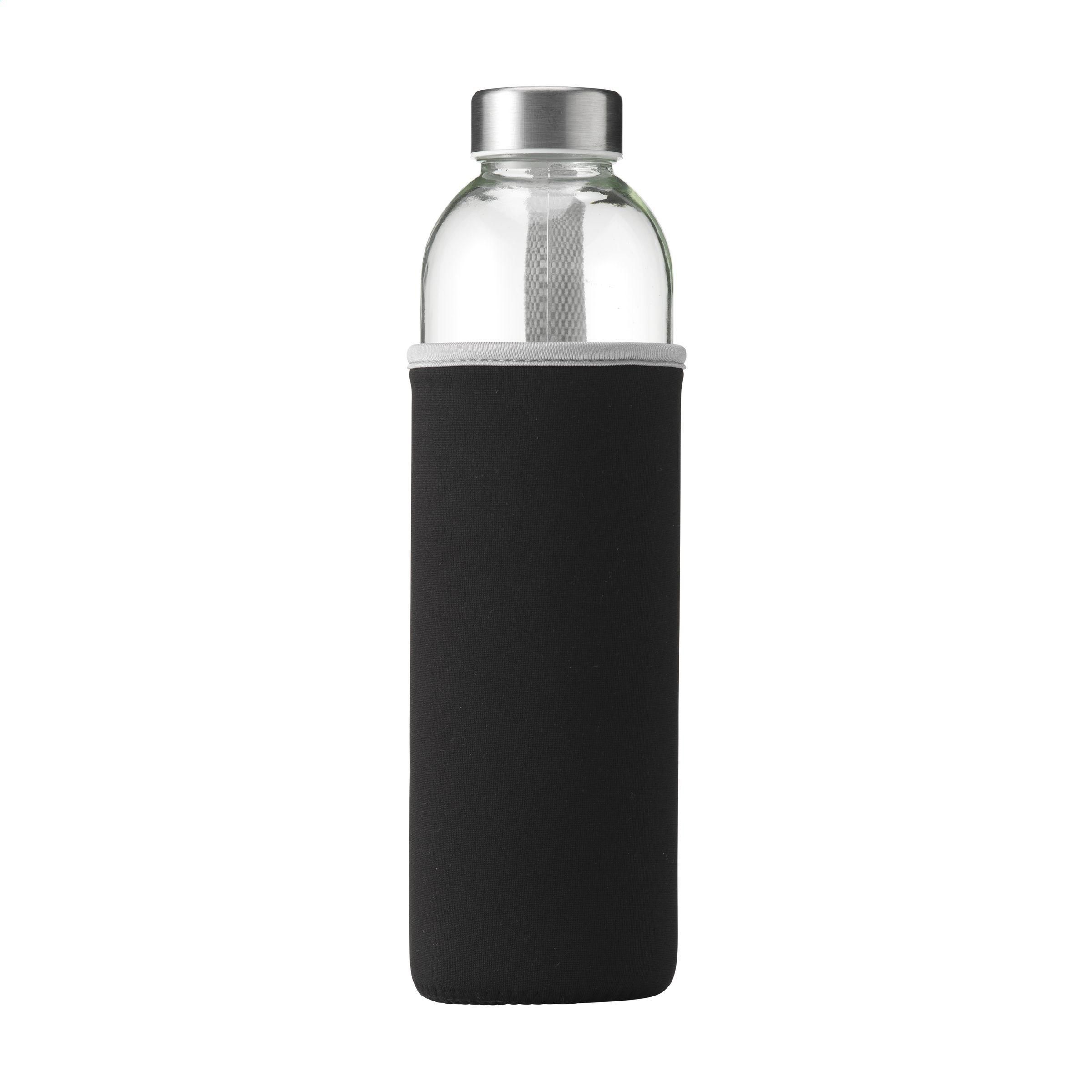 Glas-Trinkflasche 750 ml mit Neoprenhülle, Edelstahlverschluss – bedruckbar