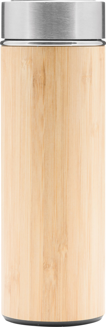 Isolierflasche Bambus BAMBOO TEMP, Edelstahl 400 ml mit Thermometer & Teesieb