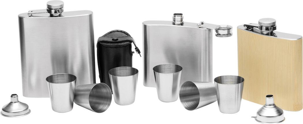 Flachmann-Set GENTLEMAN aus Edelstahl, 7-teilig, ca. 210 ml, bedruckbar