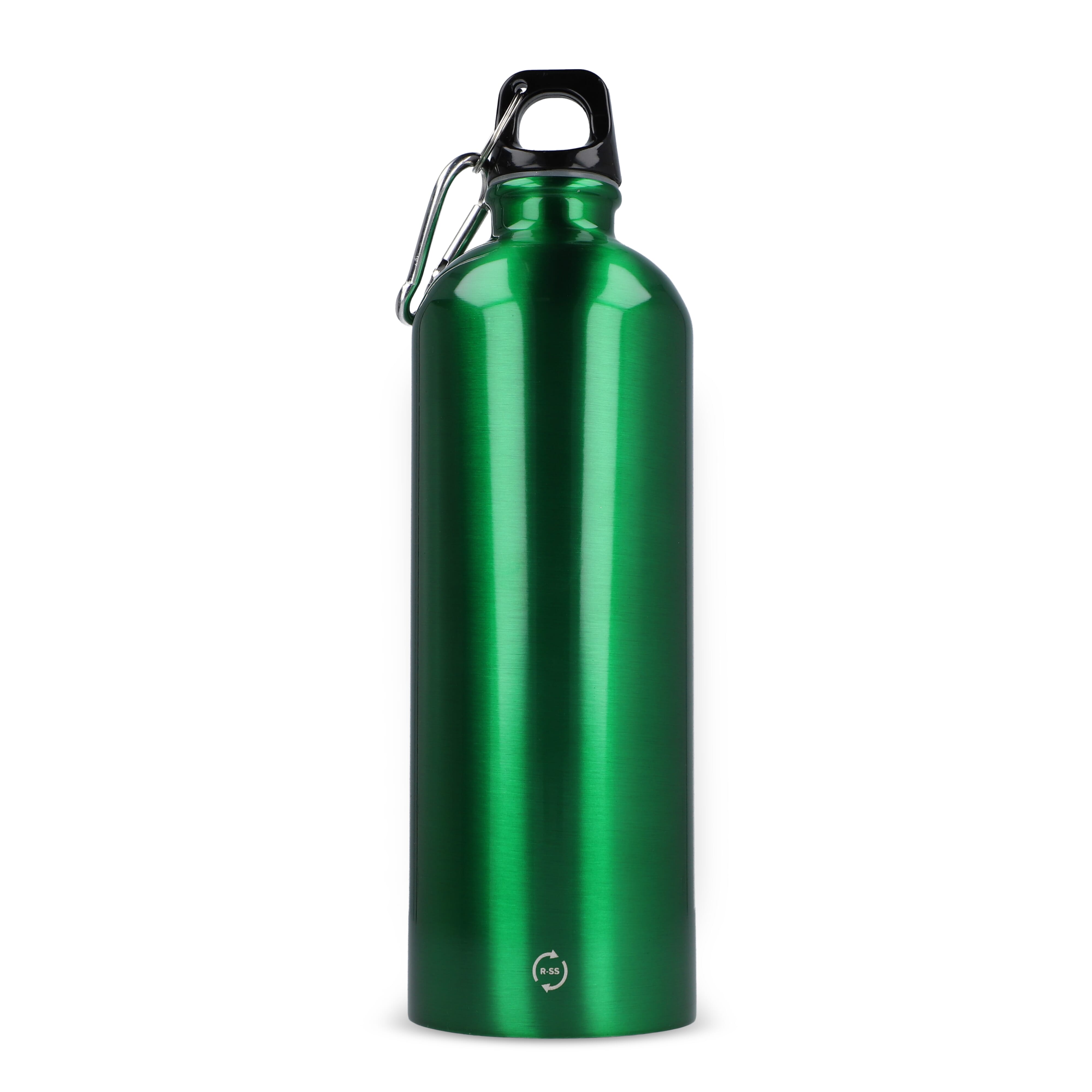 Edelstahl-Trinkflasche 750ml einwandig mit Karabiner, recycelt