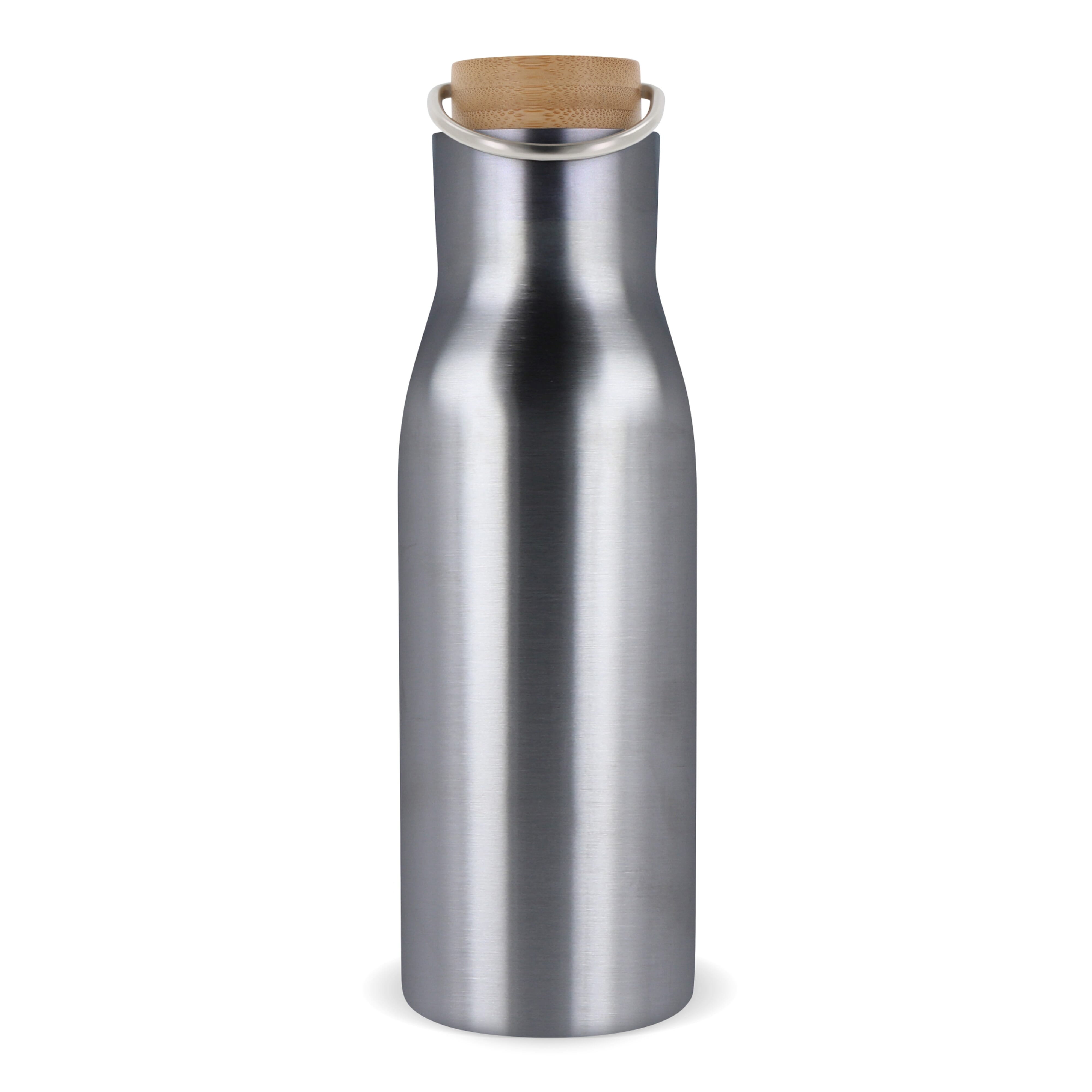 Isolierflasche 500 ml mit Bambusdeckel - Edelstahl, bedruckbar